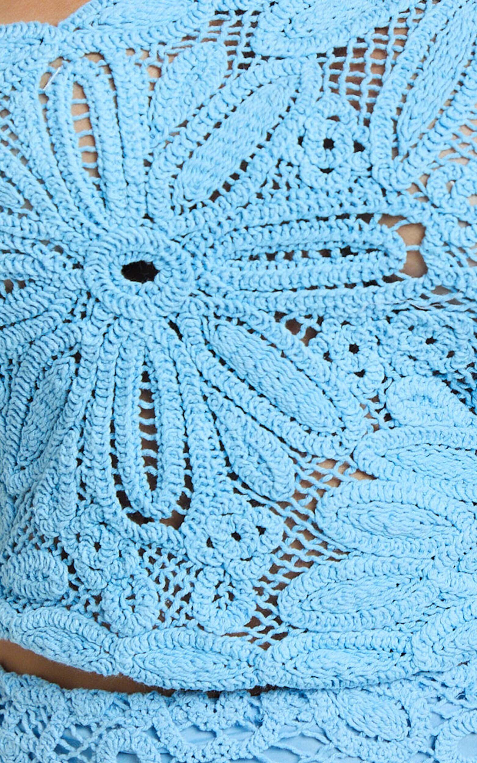 Charlene Top - Crochet One Shoulder Top in Blue Product Image