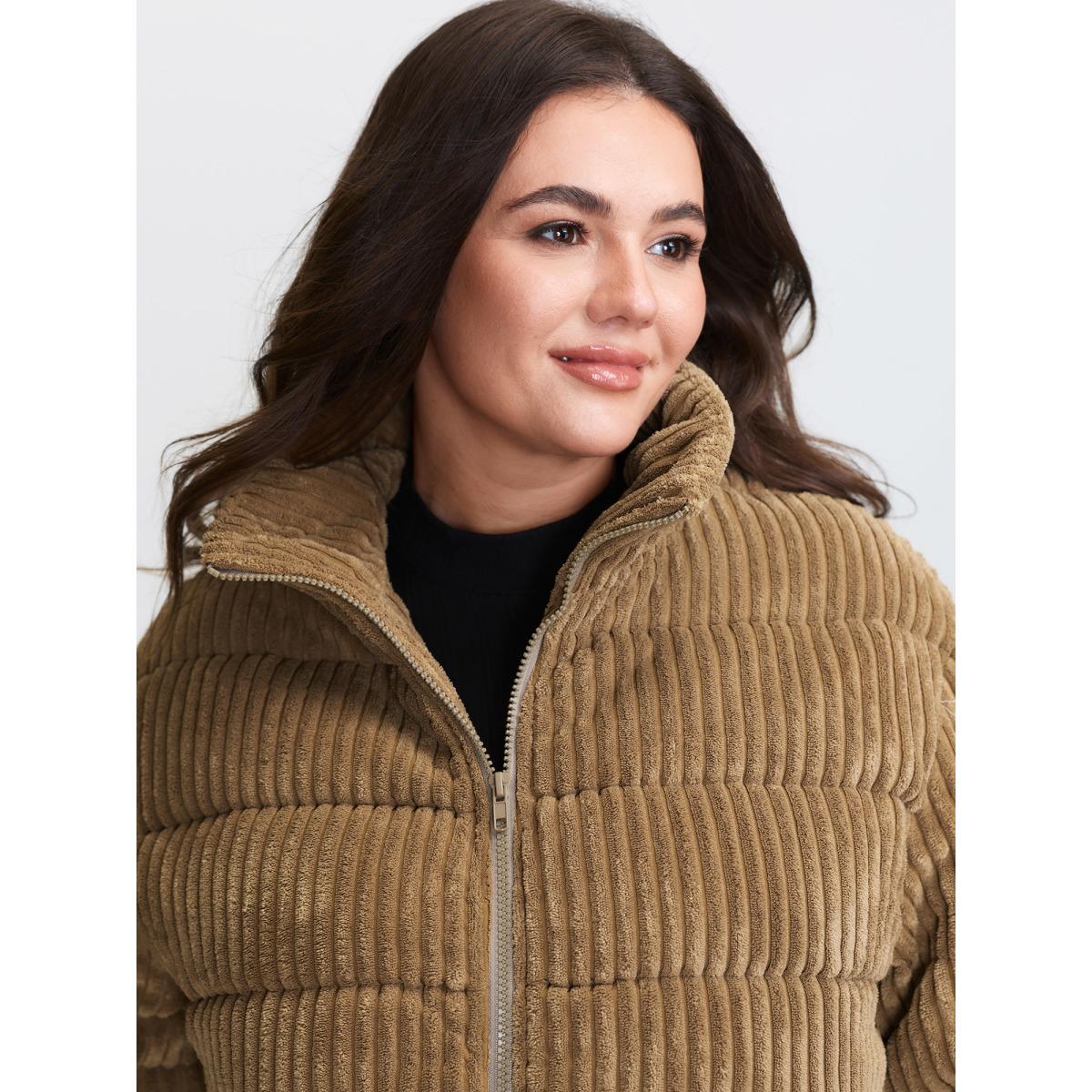 Plus Size Women Casual Topstitching No stretch Sleeve Long Sleeve Mock Neck 30/6X Side seam pocket Leisure Quilted Jackets BloomChic Product Image