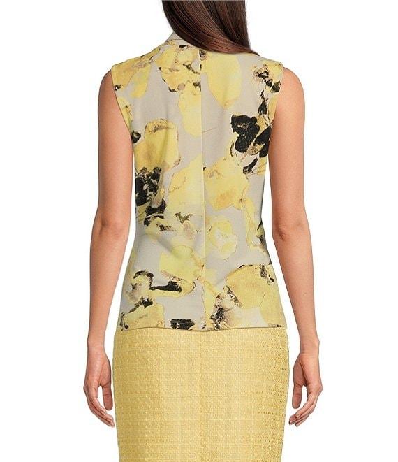 Donna Karan Printed Crepe Jersey Asymmetrical V-Neck Faux Wrap Top Product Image