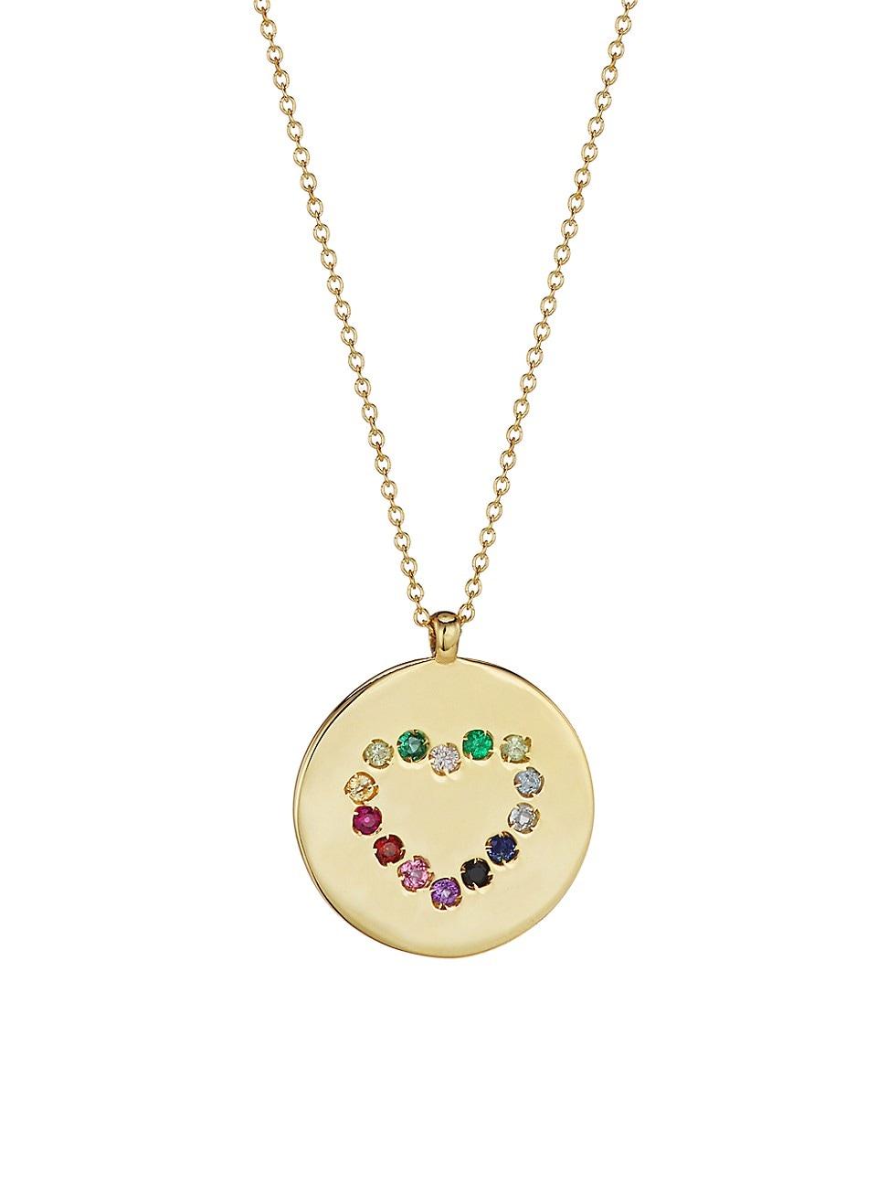 Womens 14K Yellow Gold & Multi-Stone Heart Medallion Necklace Product Image