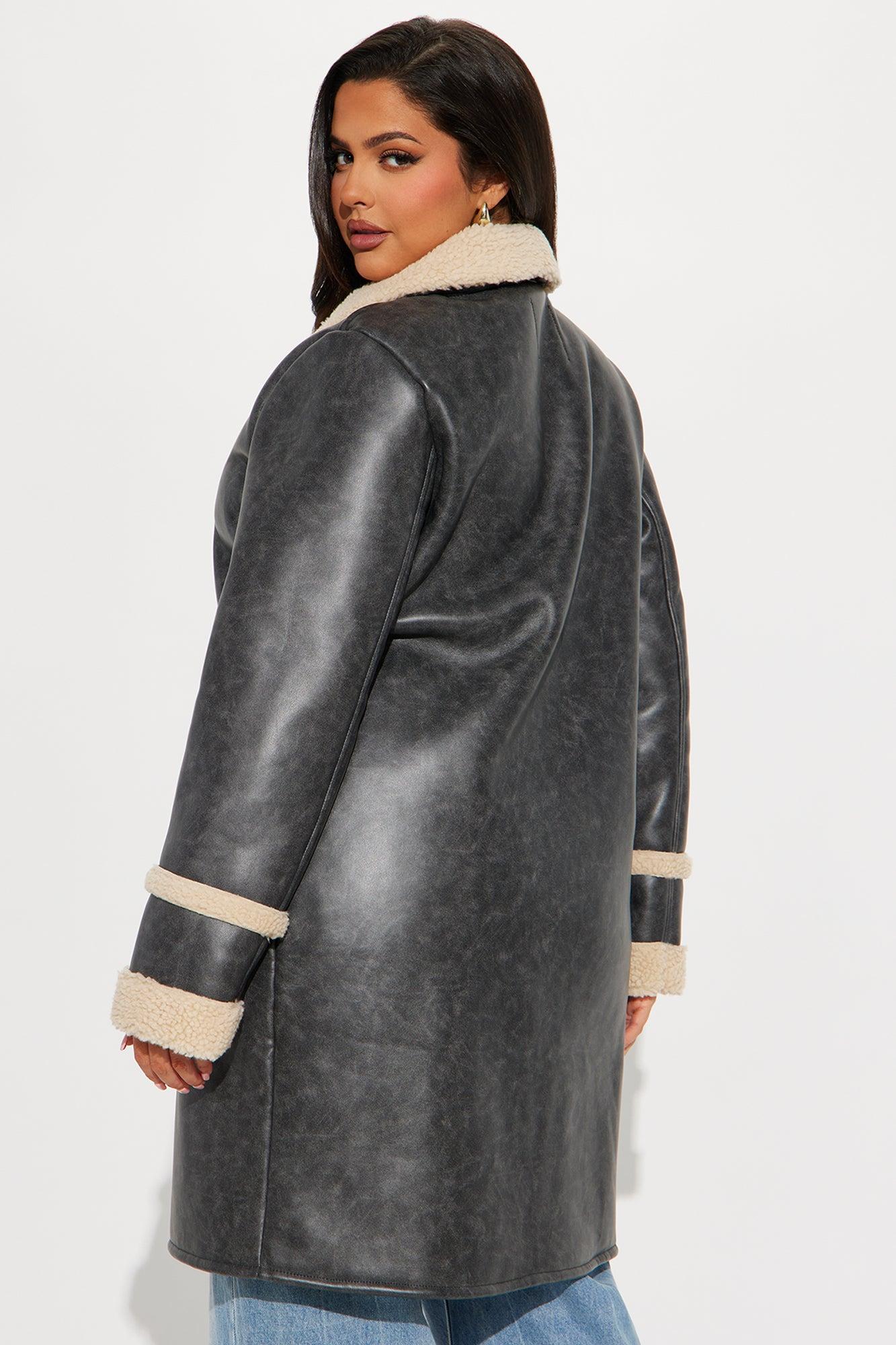 No Pressure Washed Faux Leather Trench - Charcoal Female Product Image