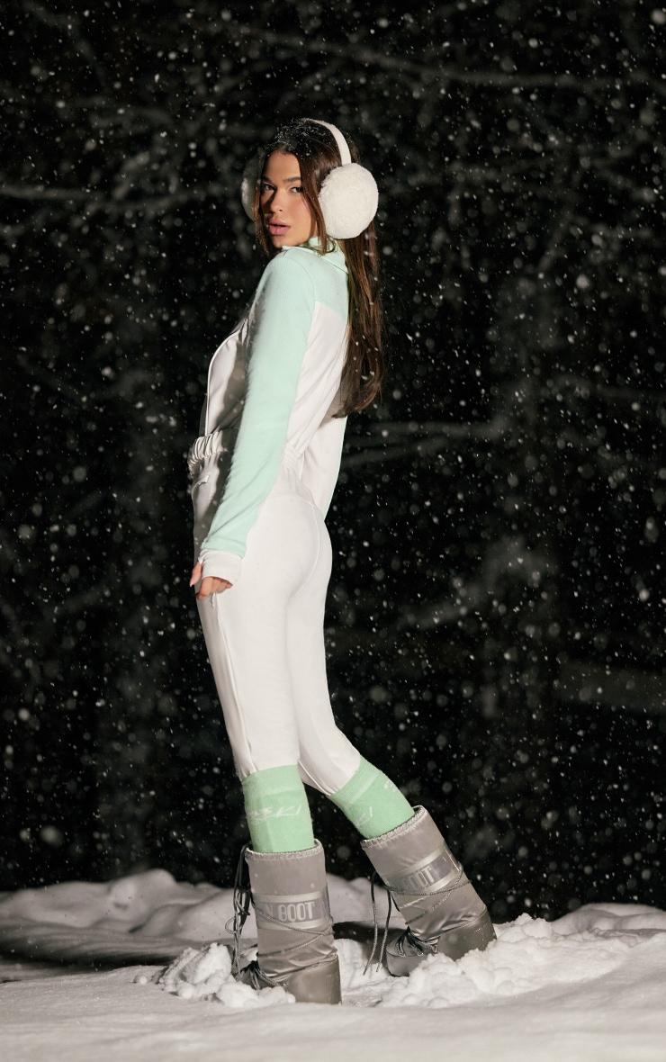 PRETTYLITTLETHING SKI White Belted Rib Collar Scuba Suit Product Image