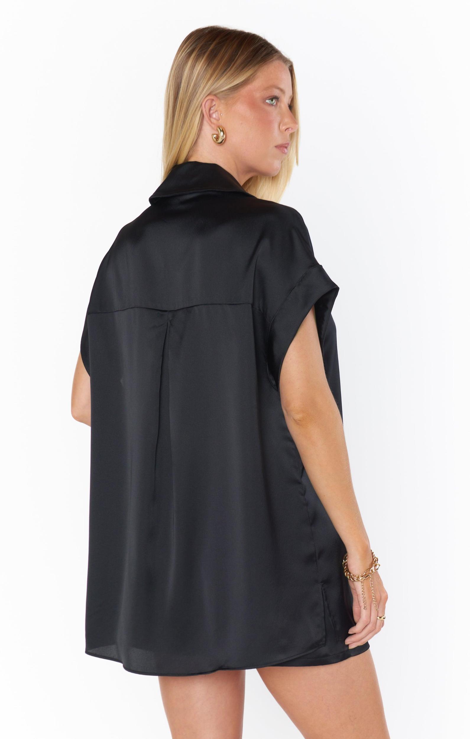 Best Day Button Up ~ Black Luxe Satin Product Image