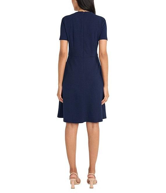 Maggy London Scuba Crepe Asymmetrical Crew Neck Short Sleeve A-Line Mini Dress Product Image