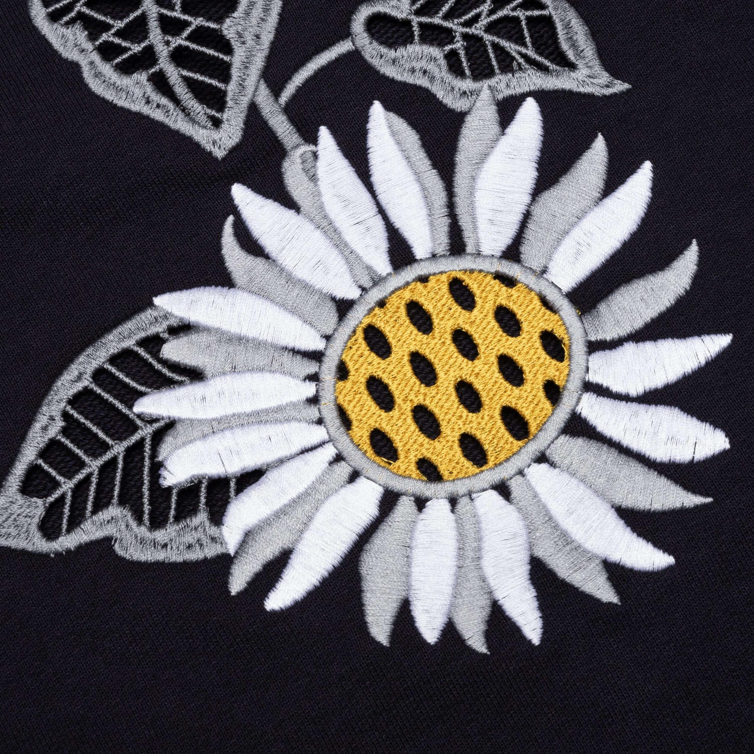 Relaxed Fit Hoodie Pullover w/ Broderie Anglaise Flower - Navy Male Product Image