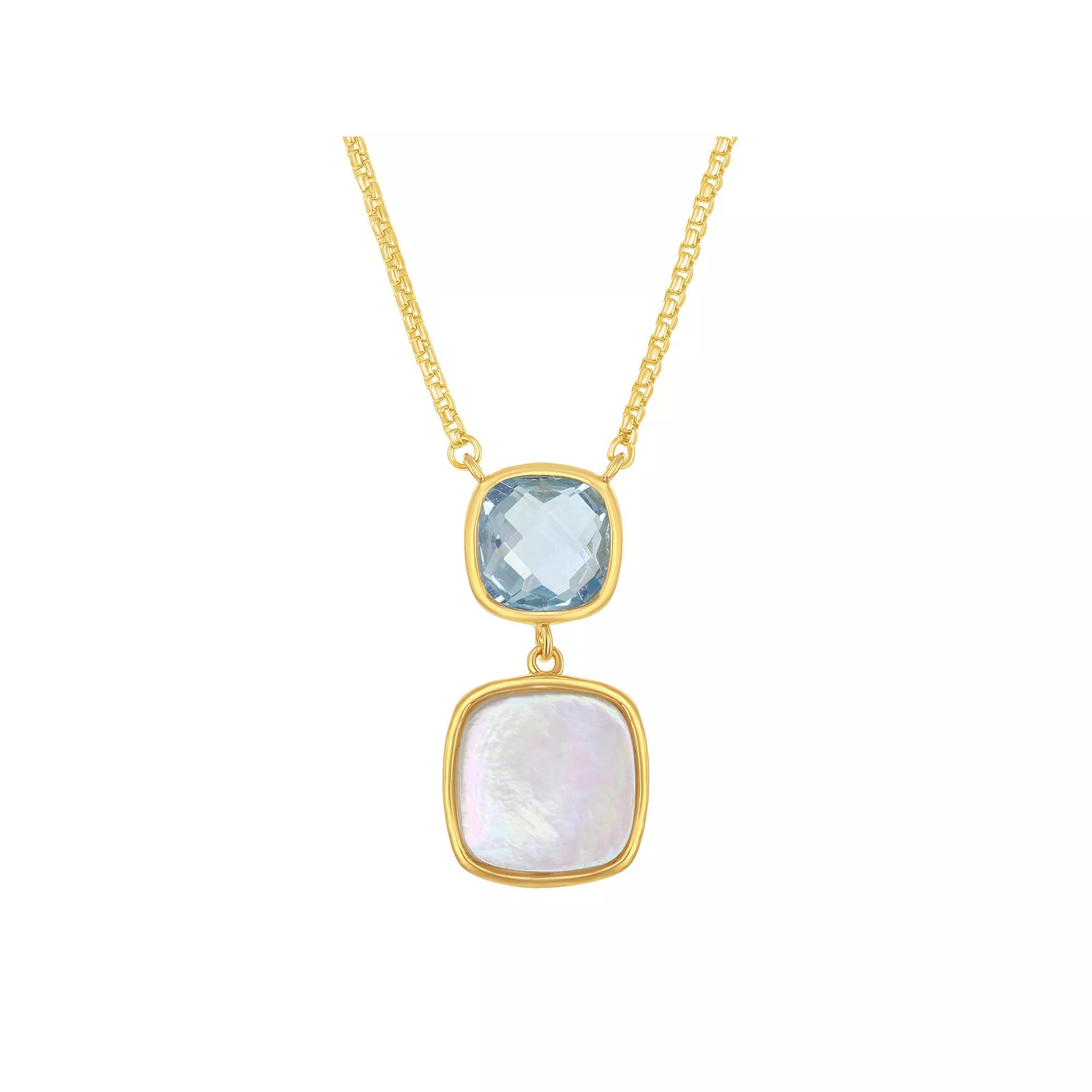 14k Gold Over Silver Blue Topaz & Mother-of-Pearl Necklace, Women's, Size: 16-18" ADJ, Gold Tone Product Image