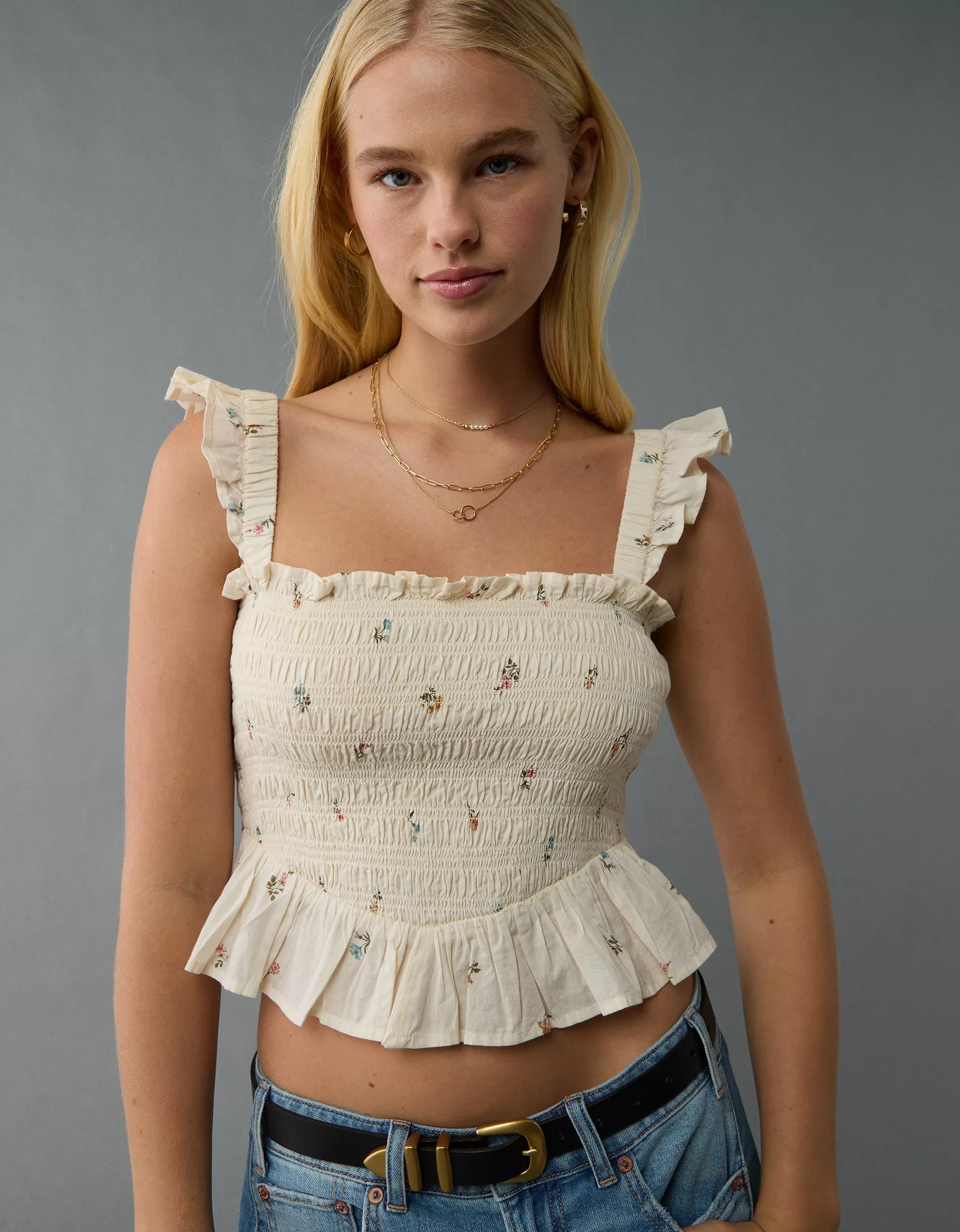 AE Bella Smocked Crop Top Product Image