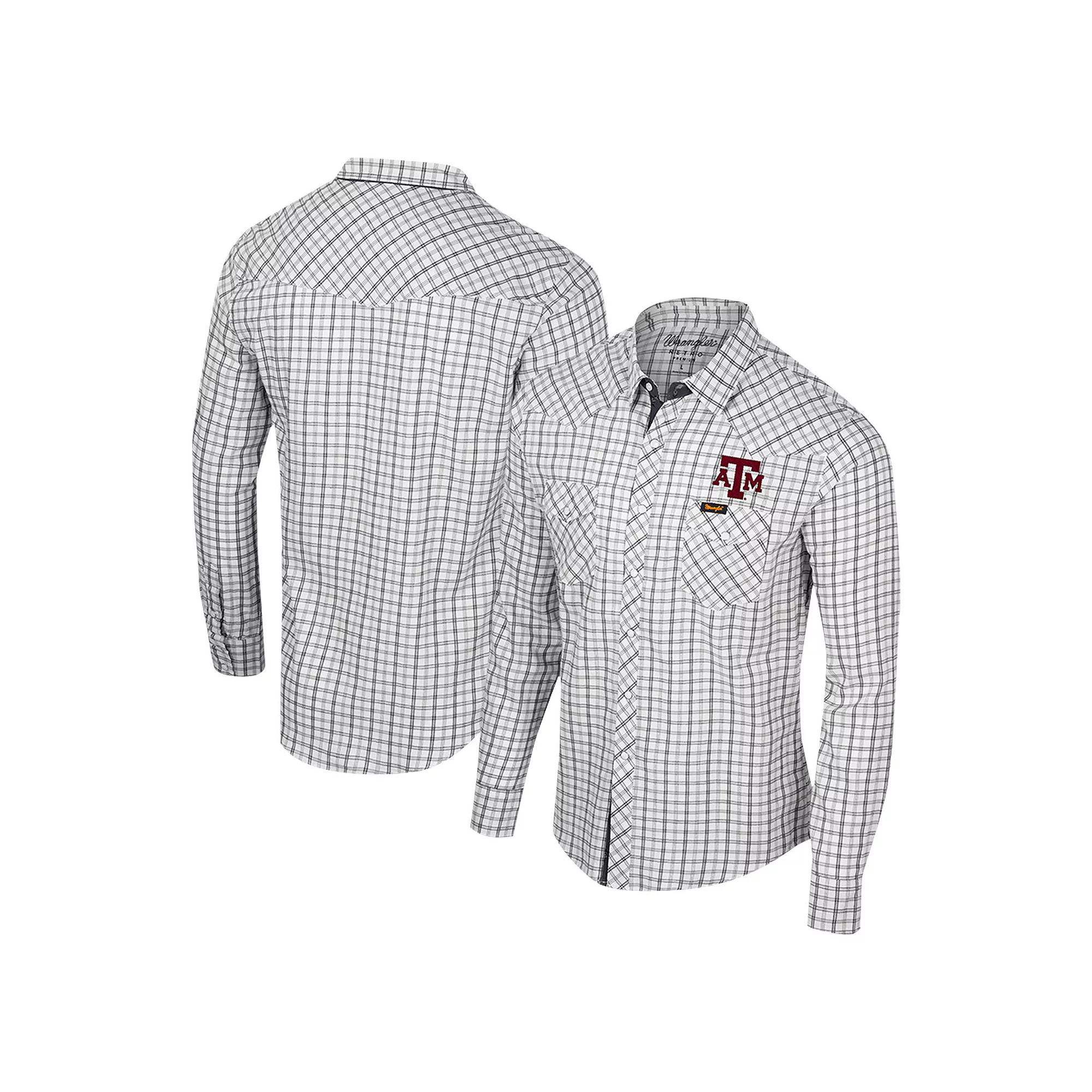 Men's Colosseum x Wrangler White Texas A&M Aggies Plaid Window Pane Long Sleeve Full-Snap Shirt, Size: XXL Product Image