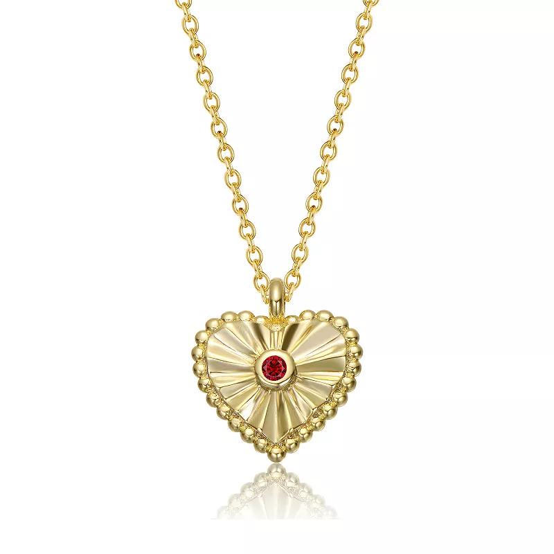 14K Gold Plated Bezel Set Cubic Zirconia Heart Pendant Necklace, Womens Gold Tone Red Product Image