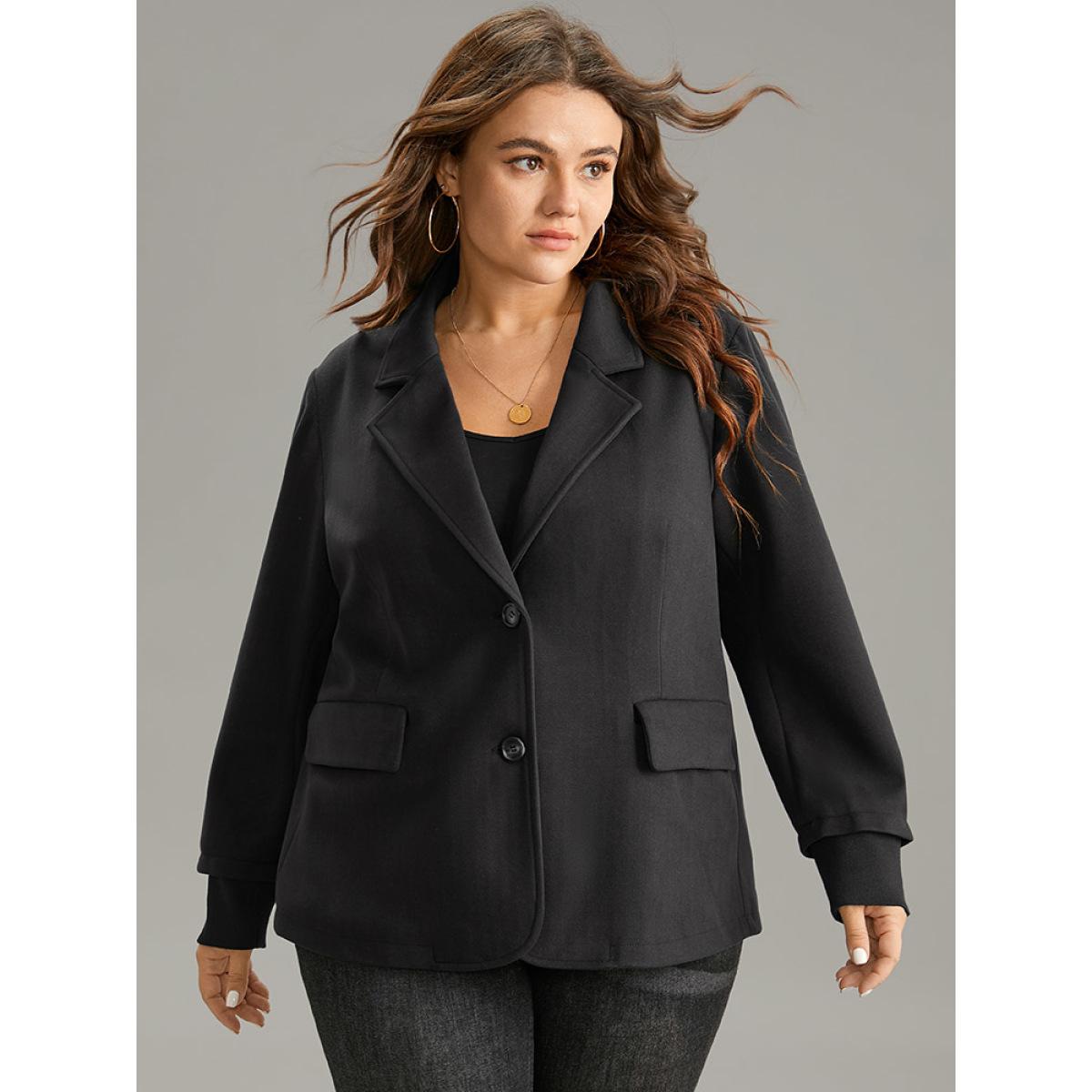 Plus Size Indigo Plisse Satin Button Up Curved Hem Blouse Women Office Long Sleeve Shirt collar Office Blouses BloomChic 30/6X Product Image