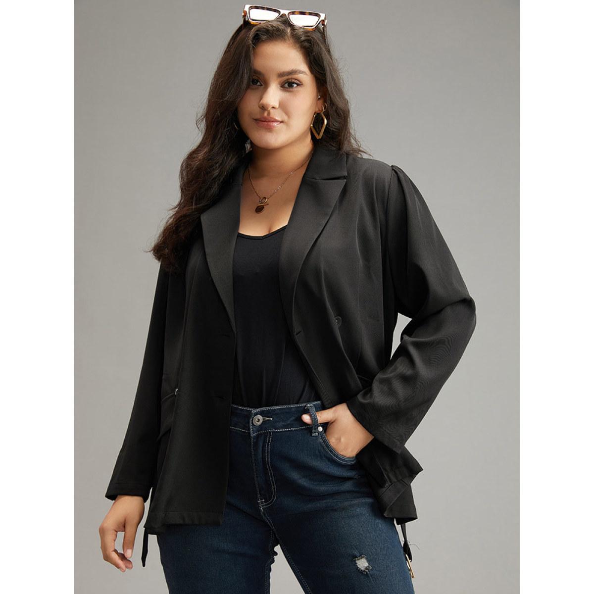 Plus Size Solid Suit Collar Buckle Detail Belted Blazer Black Women Office Plain Plain Sleeve Long Sleeve Suit Collar 18-20/2X Belt At the Office Blazers BloomChic Product Image
