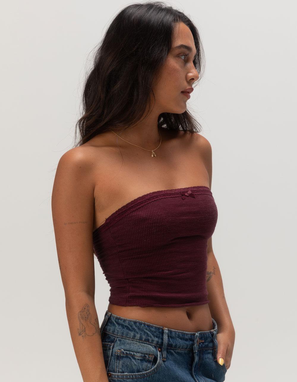 RSQ Womens Lace Trim Tube Top - BURGUNDY Product Image