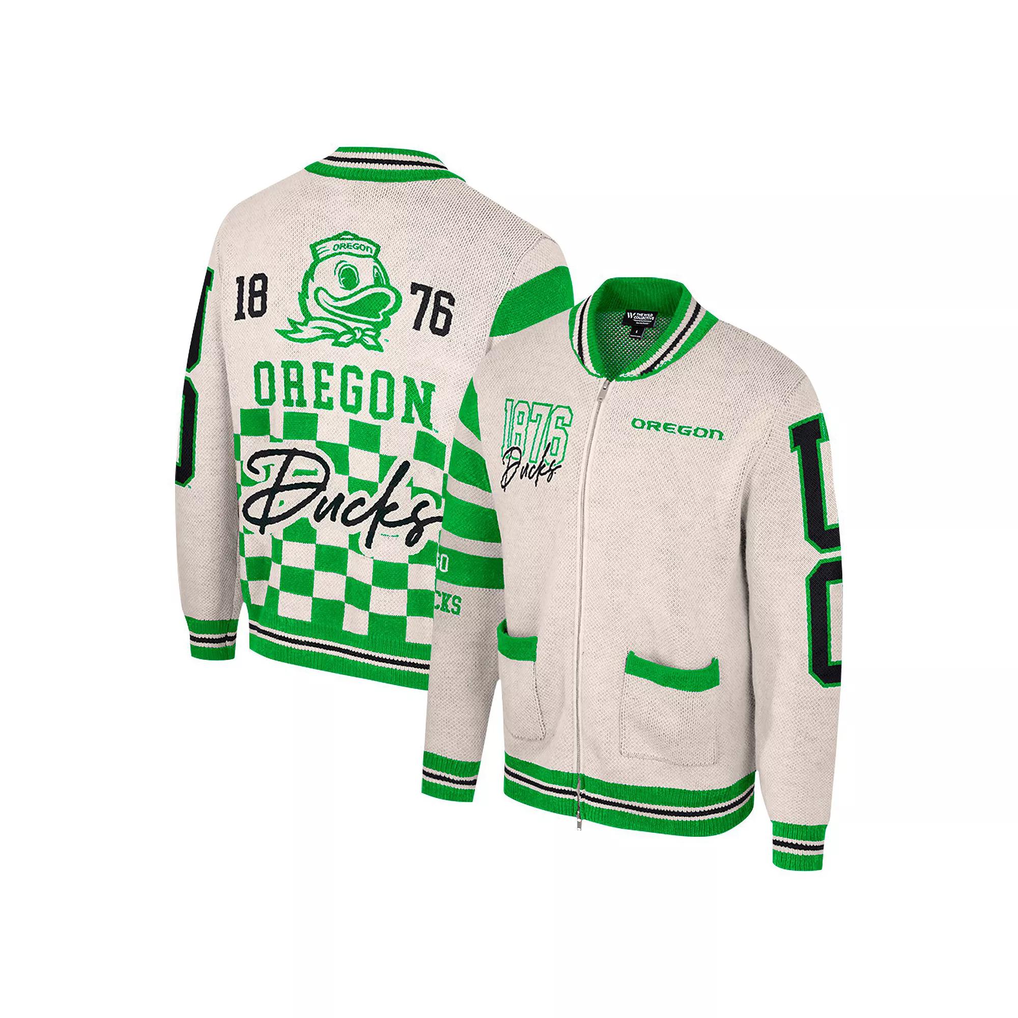 Women's Colosseum Cream Oregon Ducks Jacquard Full-Zip Sweater, Size: XL, Beige Product Image