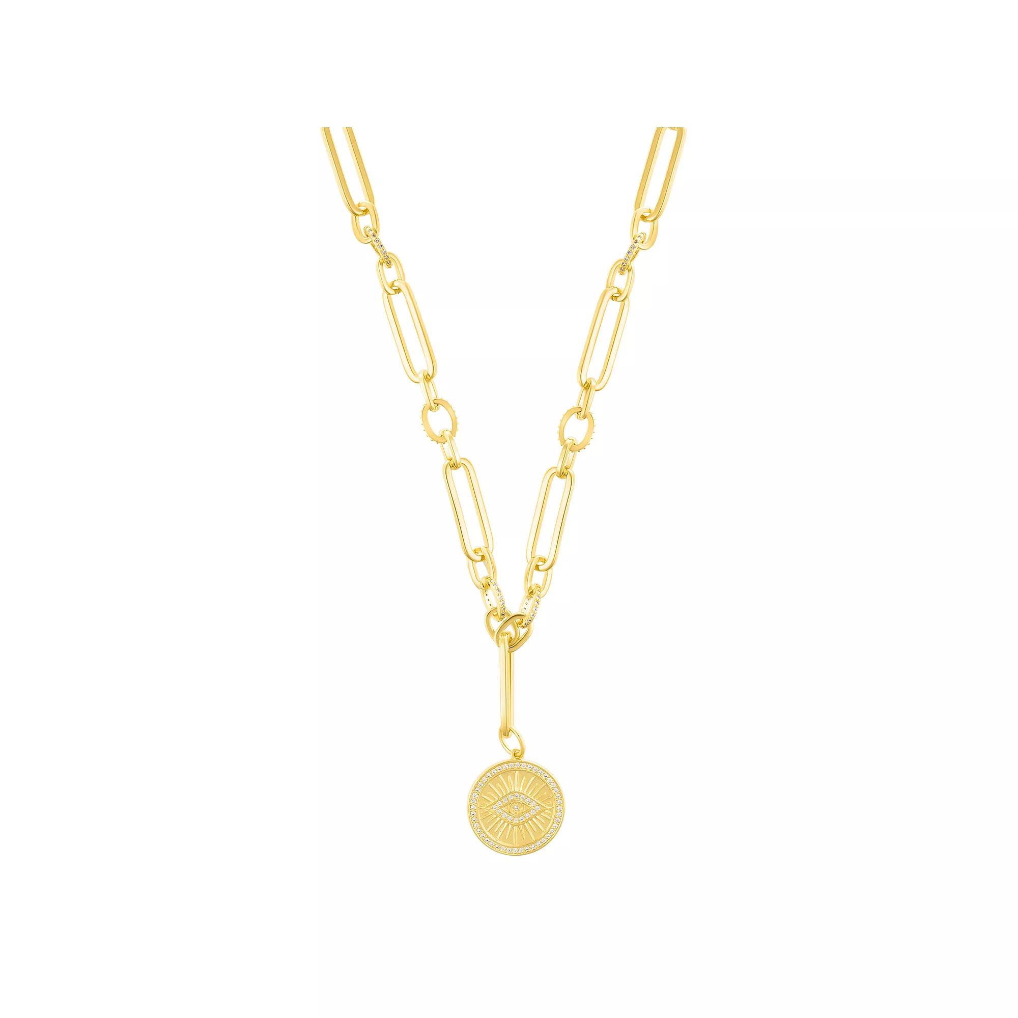 Adornia 14k Gold Tone Cubic Zirconia Evil Eye Mixed Link Y-Necklace, Womens, Size: 16-18+2 Product Image