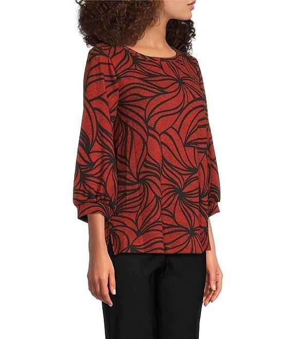 Ali Miles Petite Size Brushed Knit Stripe Round Neck 3/4 Cuff Sleeve Tunic Product Image