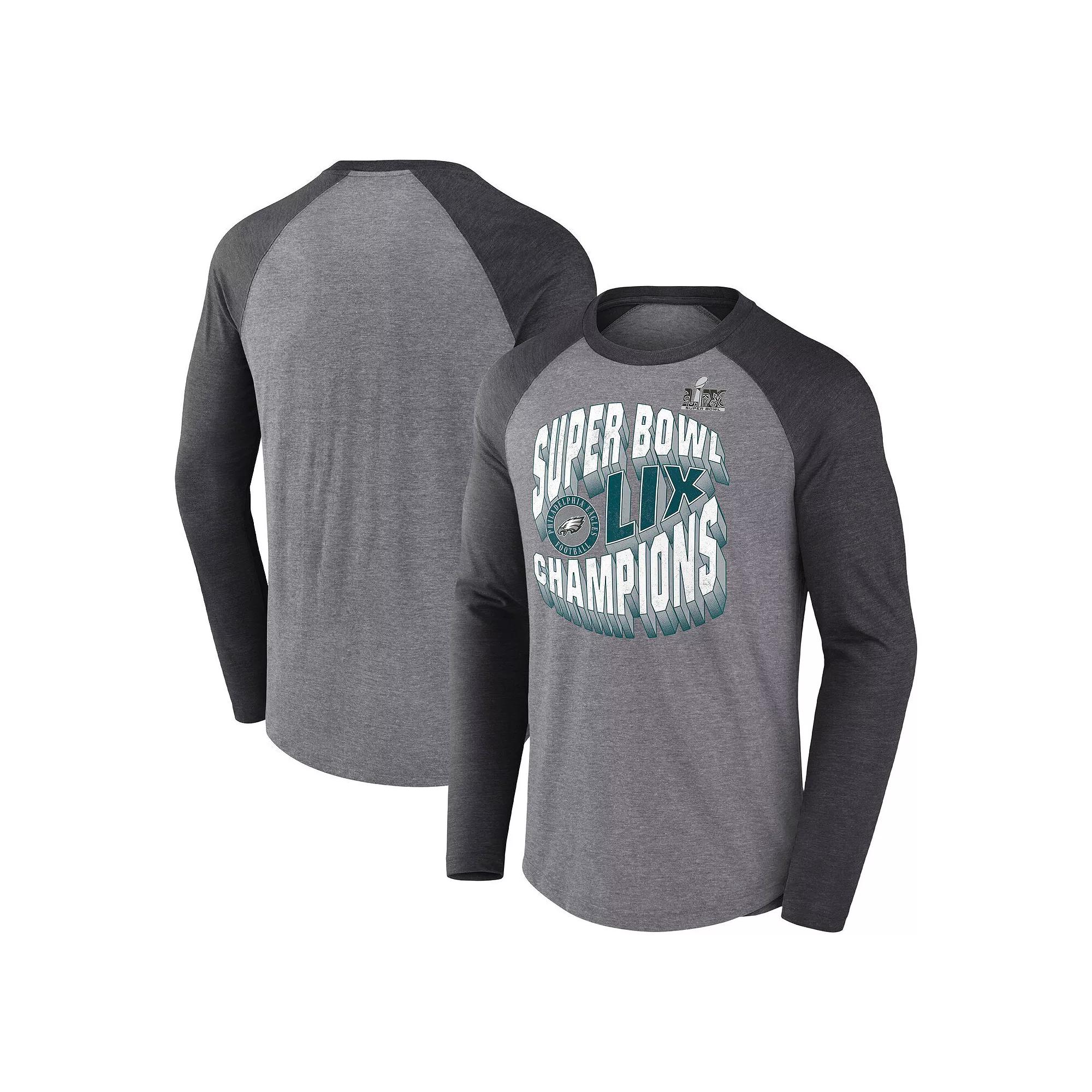 Men's Fanatics Heather Gray Philadelphia Eagles Super Bowl LIX Champions Historic Win Raglan Tri-Blend Long Sleeve T-Shirt, Size: Large, Grey Product Image