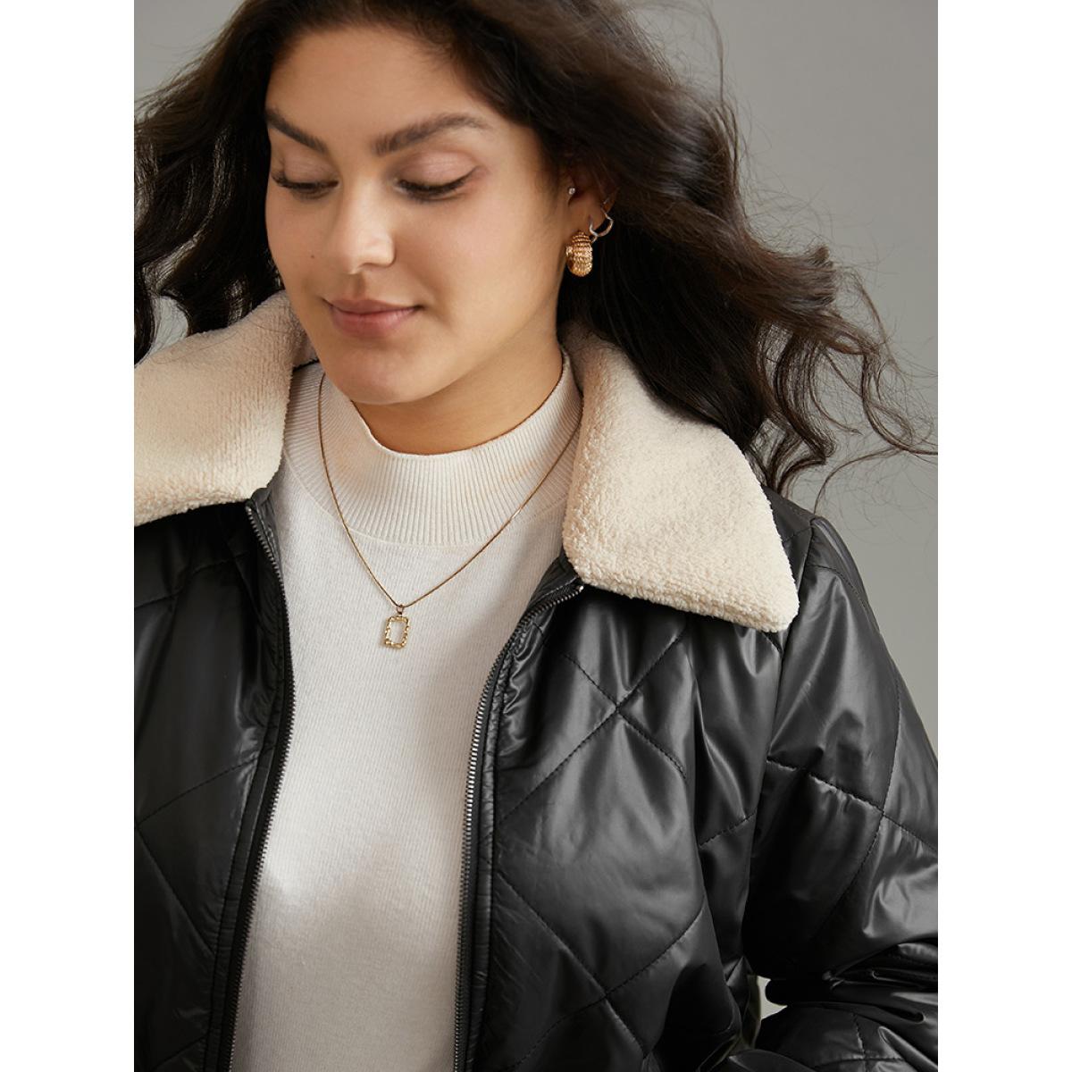 Plus Size Women Dailywear Plain Lined No stretch 10/M Pocket Casual Quilted Jackets BloomChic Product Image