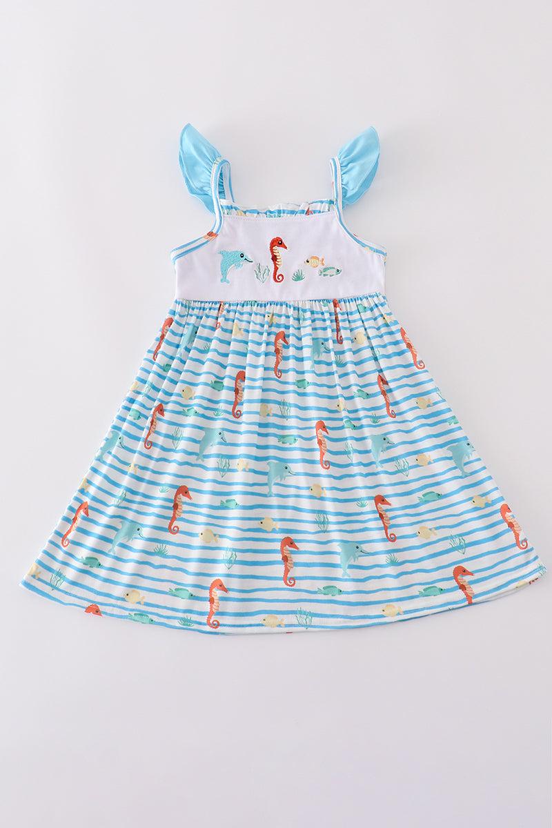 Blue marine creature embroidery dress Product Image
