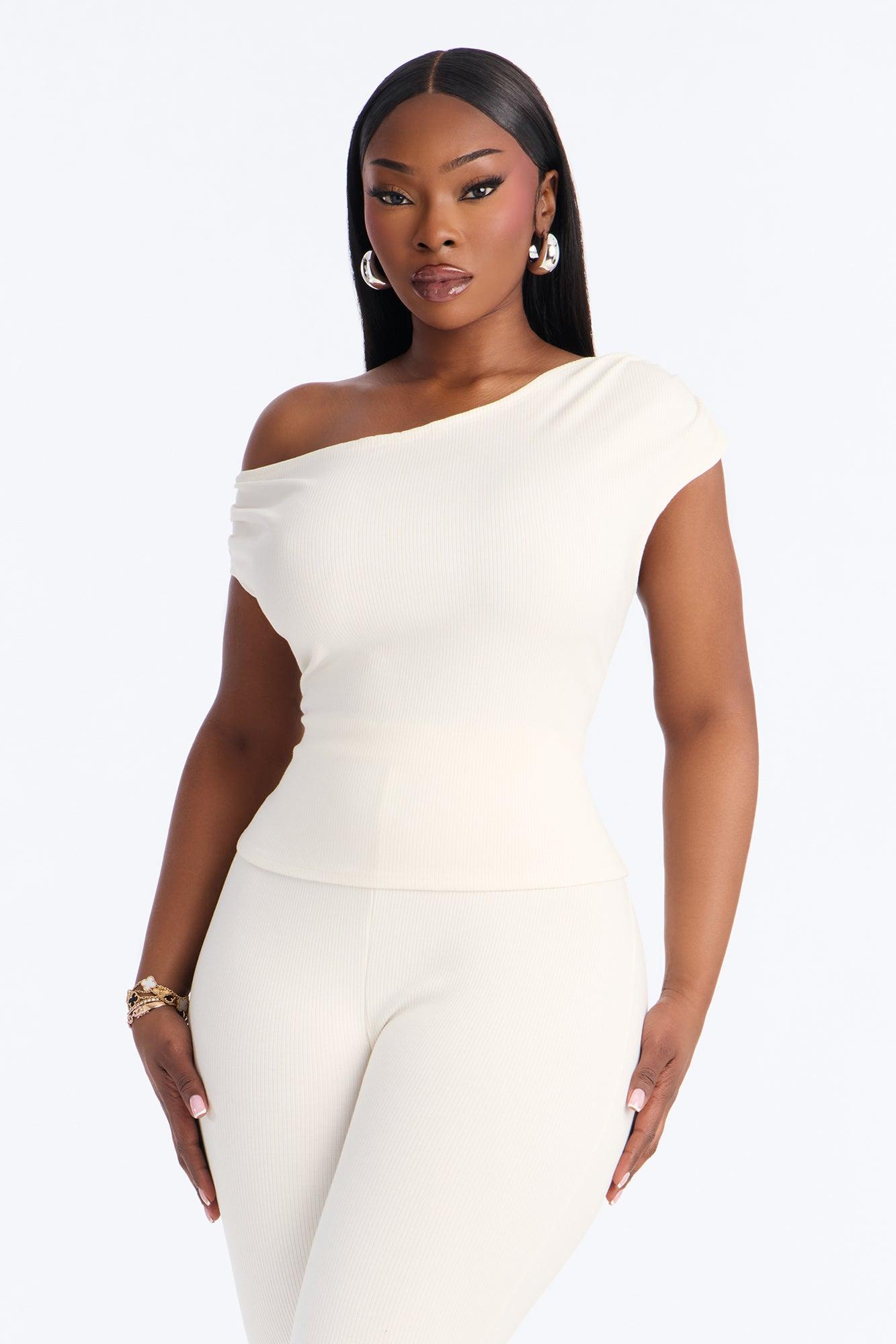 Ariella Off Shoulder Snatched Capri Set - Off White Female Product Image