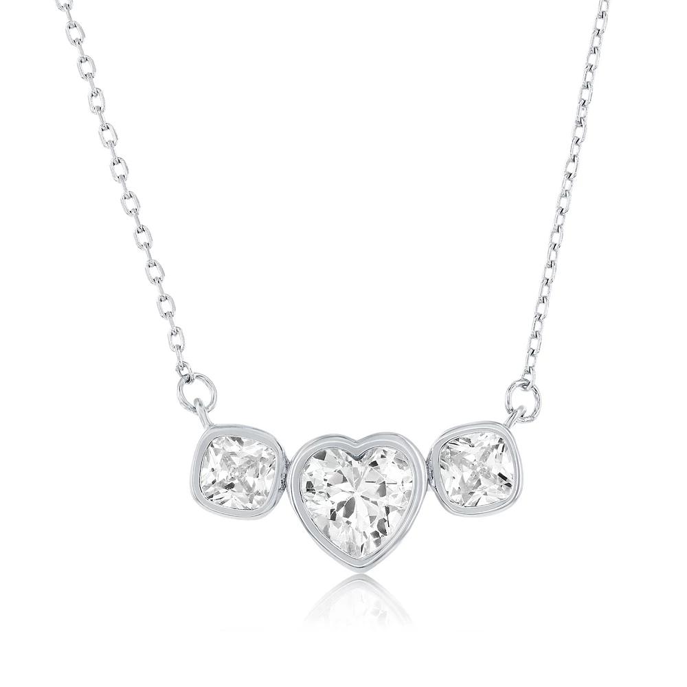 Argento Bella Sterling Silver Cubic Zirconia Heart and Square Bezel-Set Necklace, Women's, Size: 16-18" ADJ Product Image
