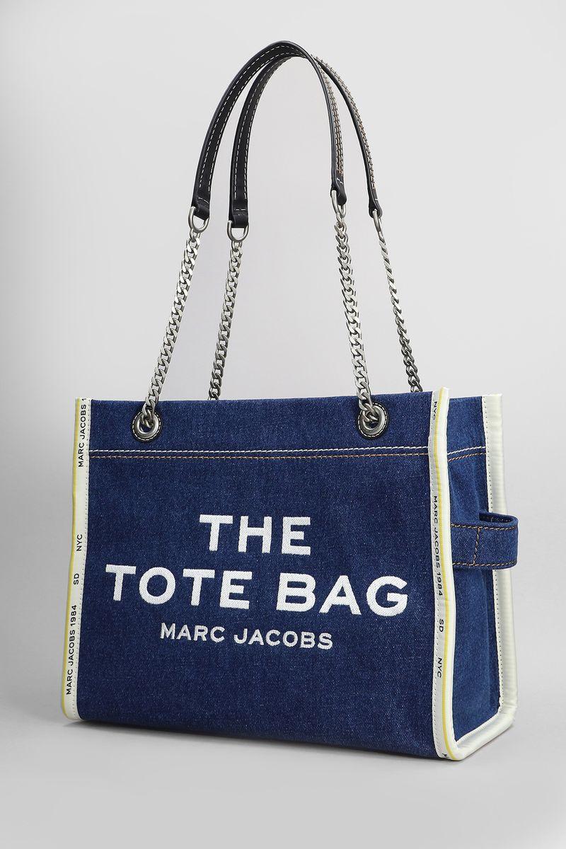 MARC JACOBS The Medium Tote In Blue Denim With Embroidered Logo In Dark Wash Product Image