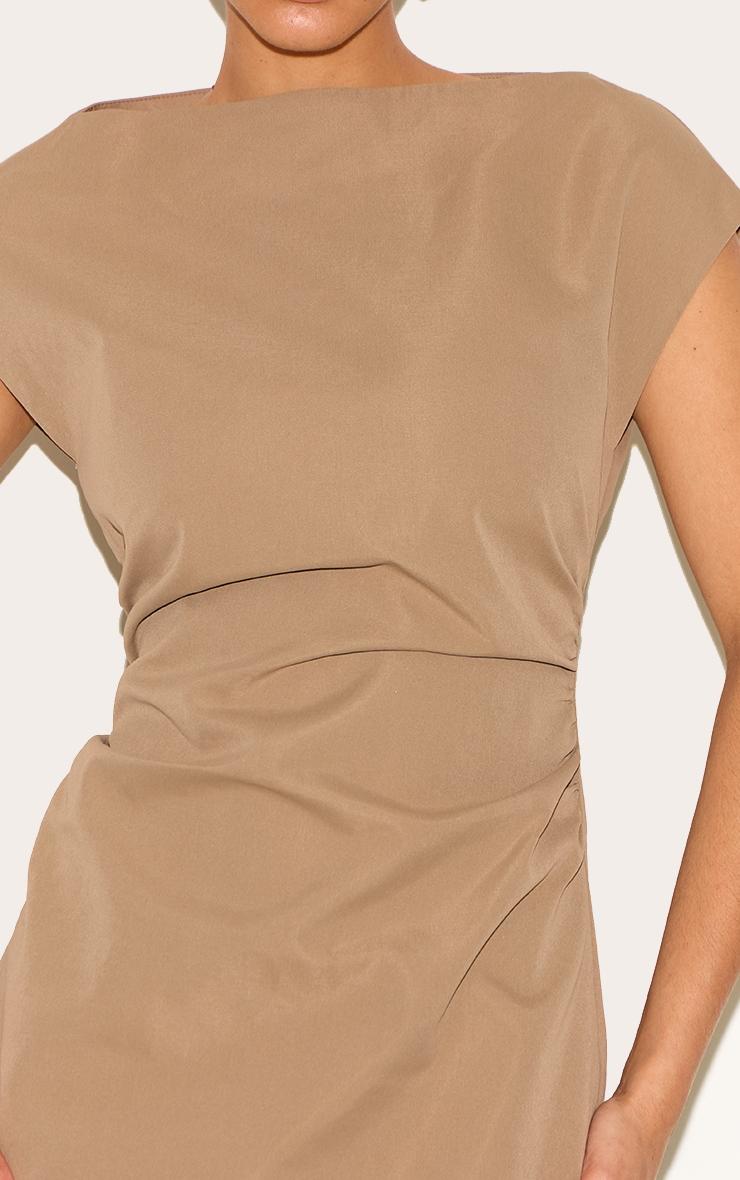 Mushroom Woven Cap Sleeve Cinched Waist Mini Dress Product Image