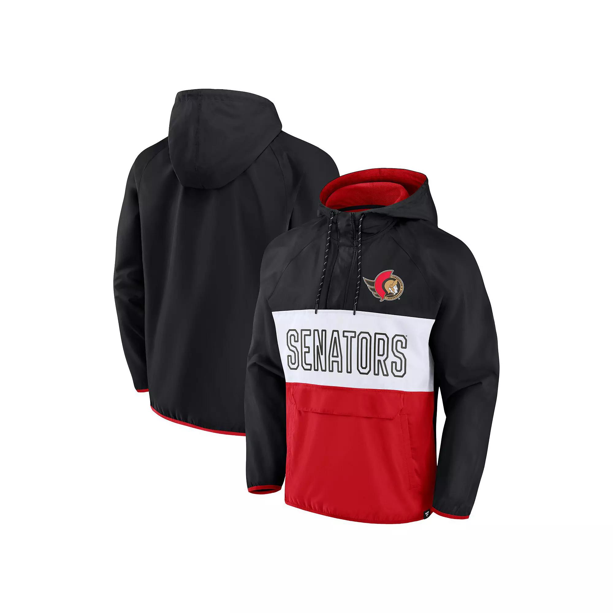Men's Fanatics Black/Red Ottawa Senators Backhand Shooter Defender Anorak Raglan Hoodie Quarter-Zip Jacket, Size: Large, Sen Black Product Image
