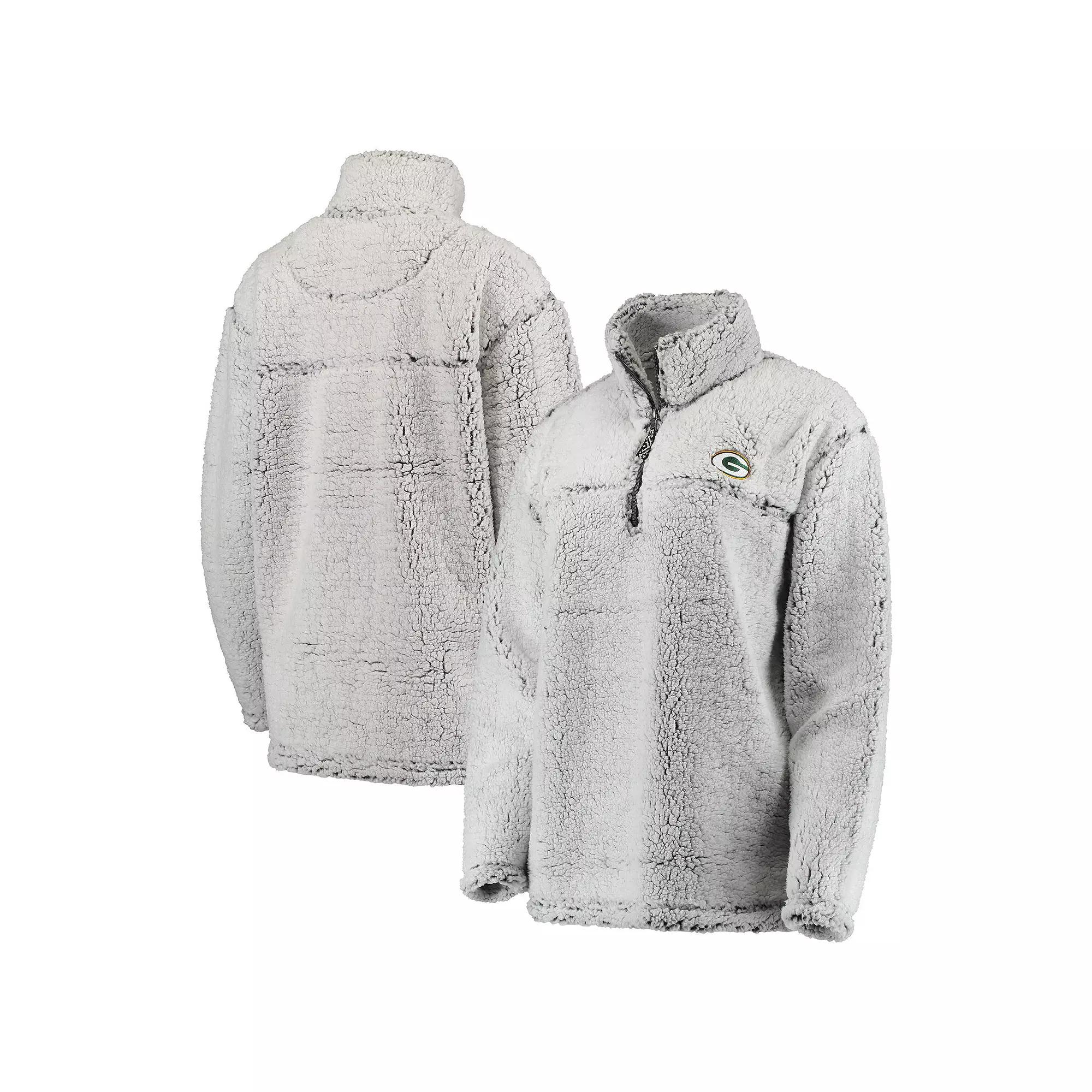 Women's Gray Green Bay Packers Sherpa Quarter-Zip Pullover Jacket,  Product Image