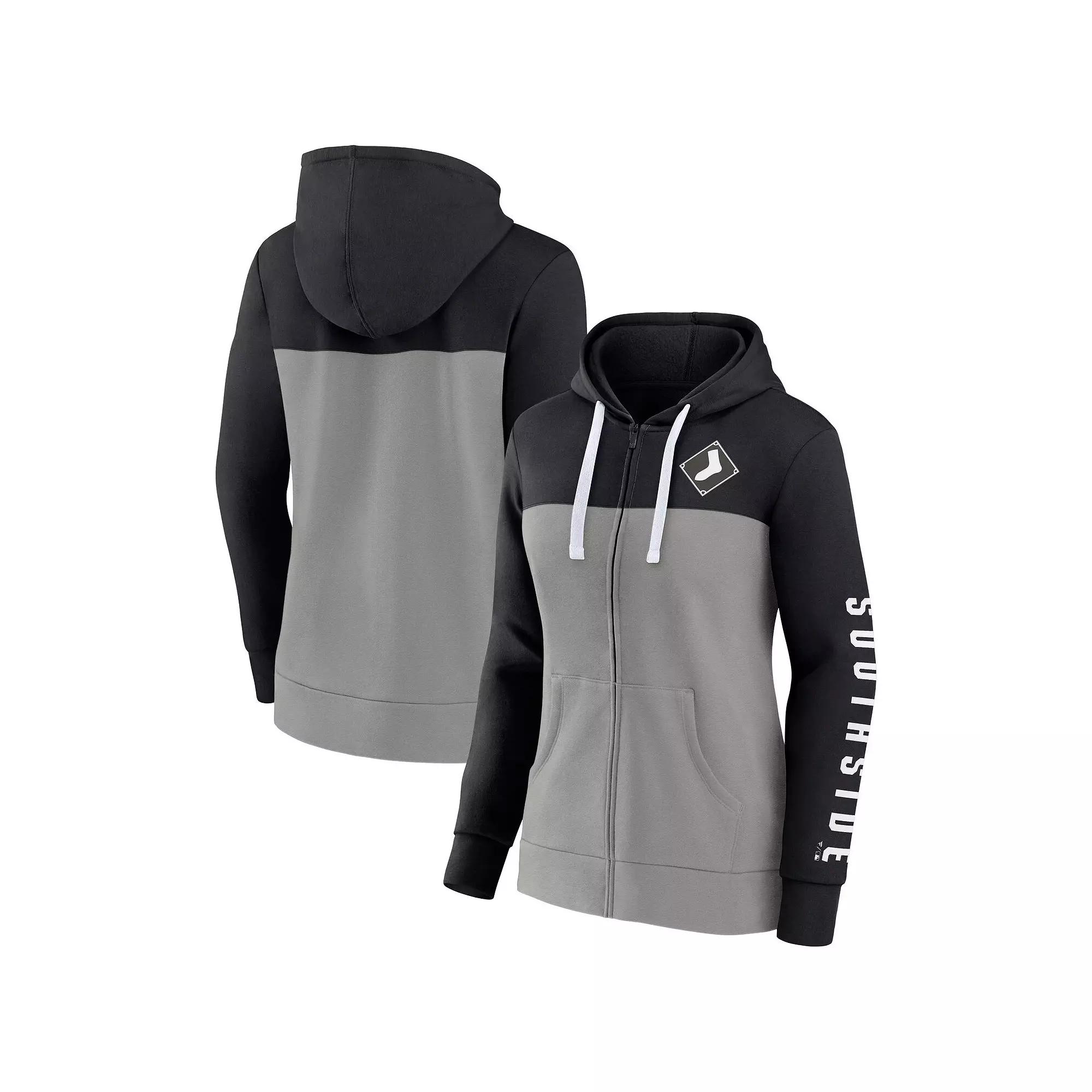 Women's Fanatics Branded Black/Gray Chicago White Sox Take The Field Colorblocked Hoodie Full-Zip Jacket, Size: XS Product Image