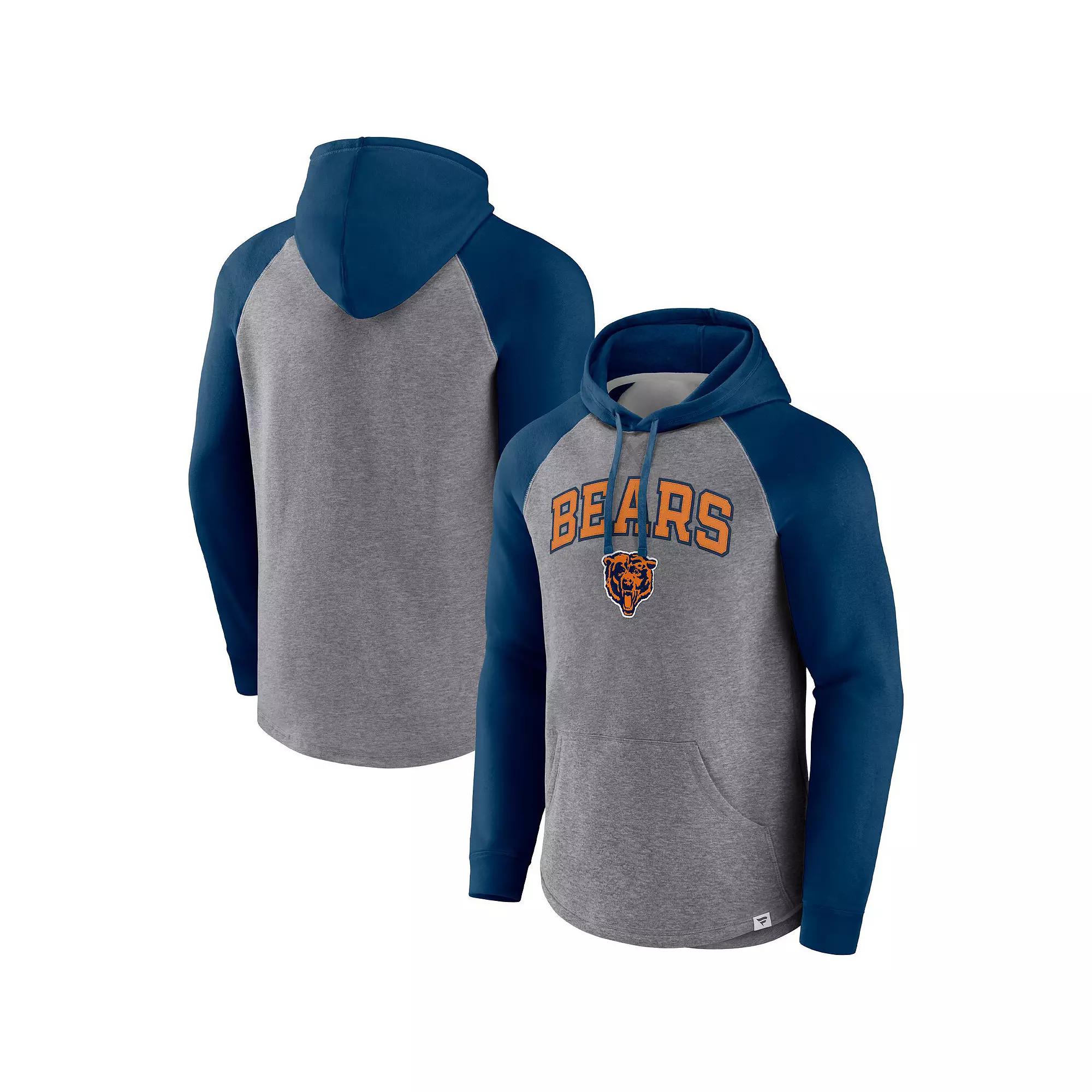 Men's Fanatics Branded Heathered Gray/Navy Chicago Bears By Design Raglan Pullover Hoodie, Size: Medium, Grey Product Image