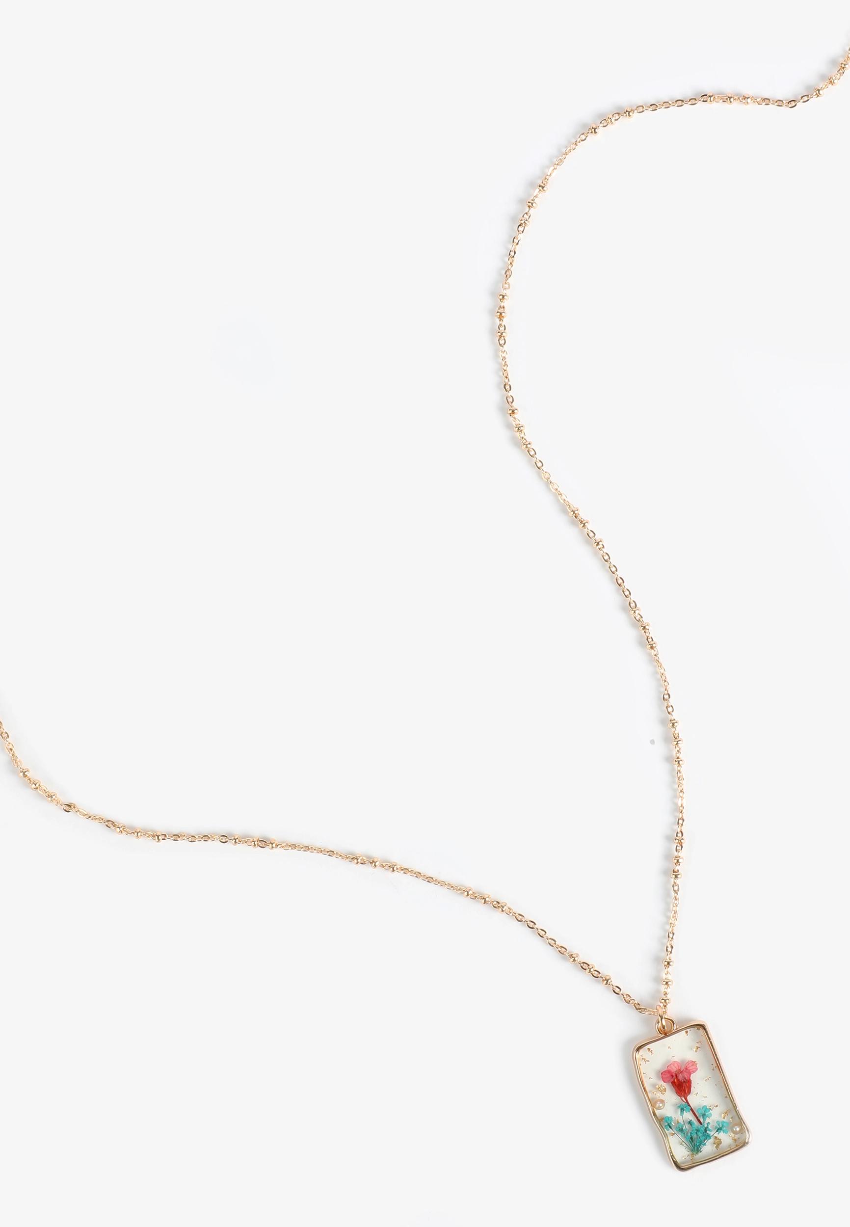 Pink And Turquoise Pressed Flower Pendant Necklace Product Image