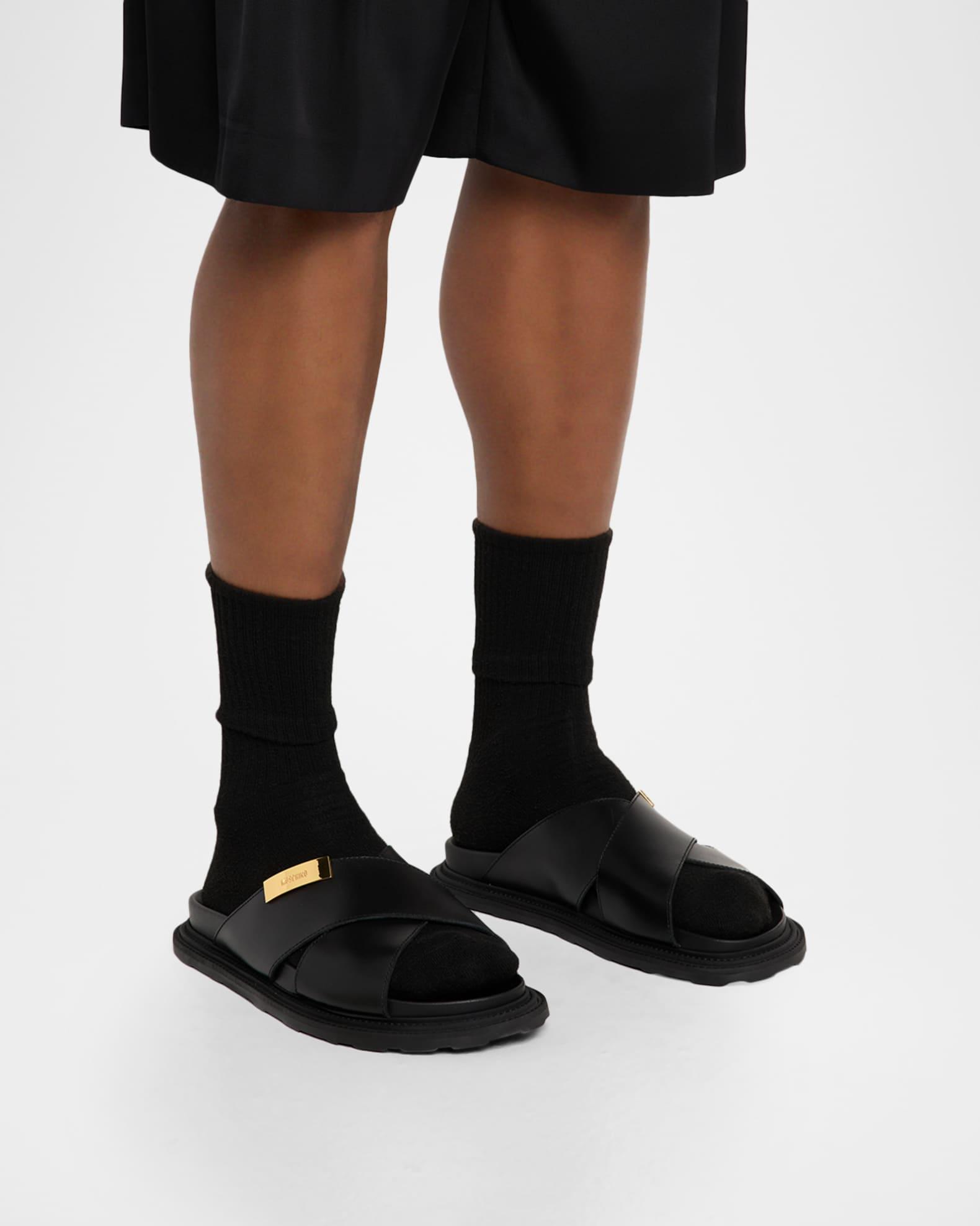 Men's Crisscross Leather Slide Sandals  Product Image