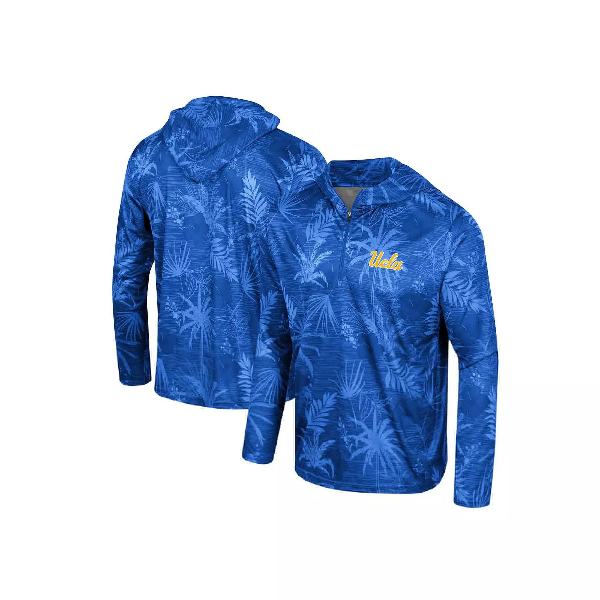 Men's Colosseum Blue UCLA Bruins Palms Printed Lightweight Quarter-Zip Hooded Top,  Product Image