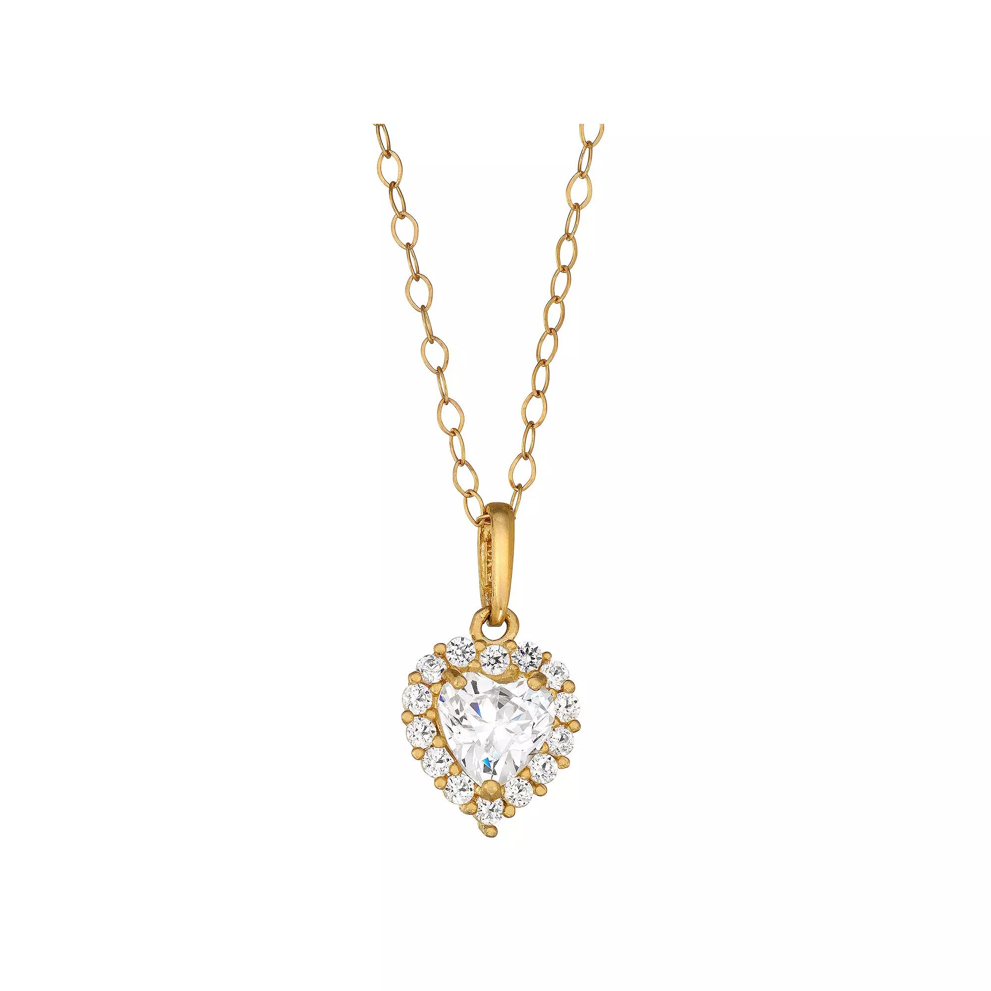 Taylor Grace 10k Gold Cubic Zirconia Heart Halo Pendant Necklace, Women's, Size: 18" Product Image