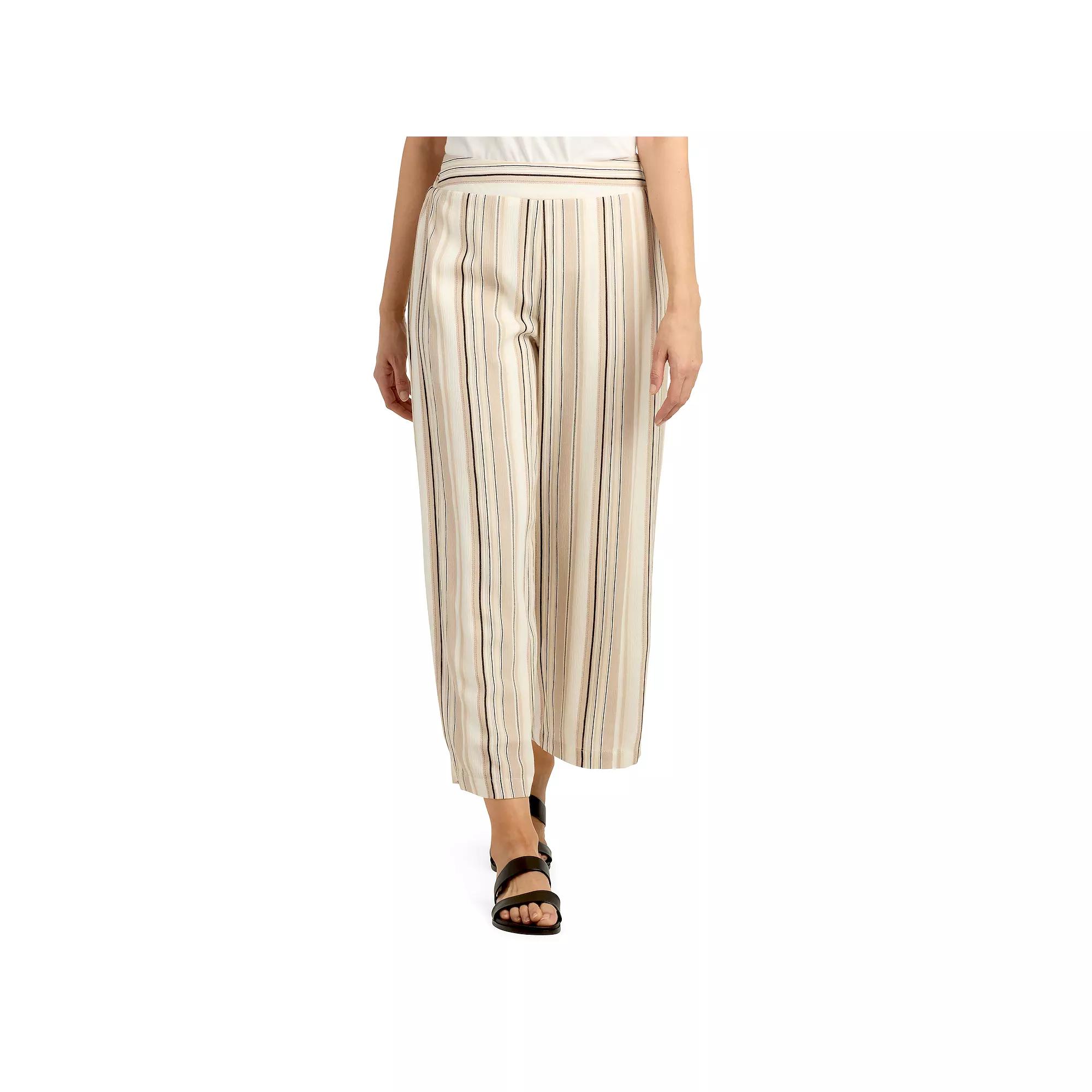 Women's AB Studio Striped Pull-On Wide Leg Cropped Pants,  Product Image