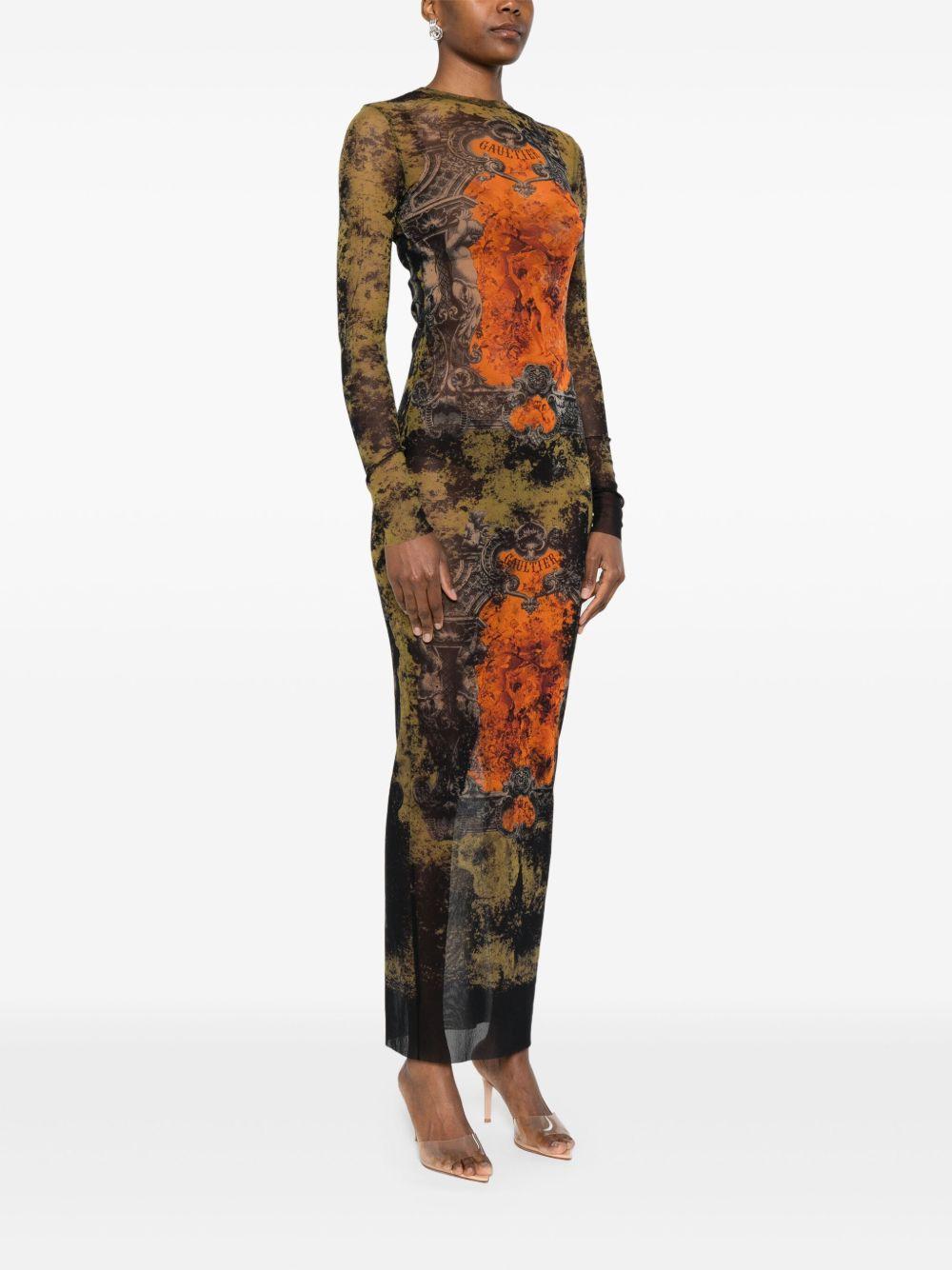 JEAN PAUL GAULTIER Graphic Print Full-length Dress With Long Sleeves In Black Product Image