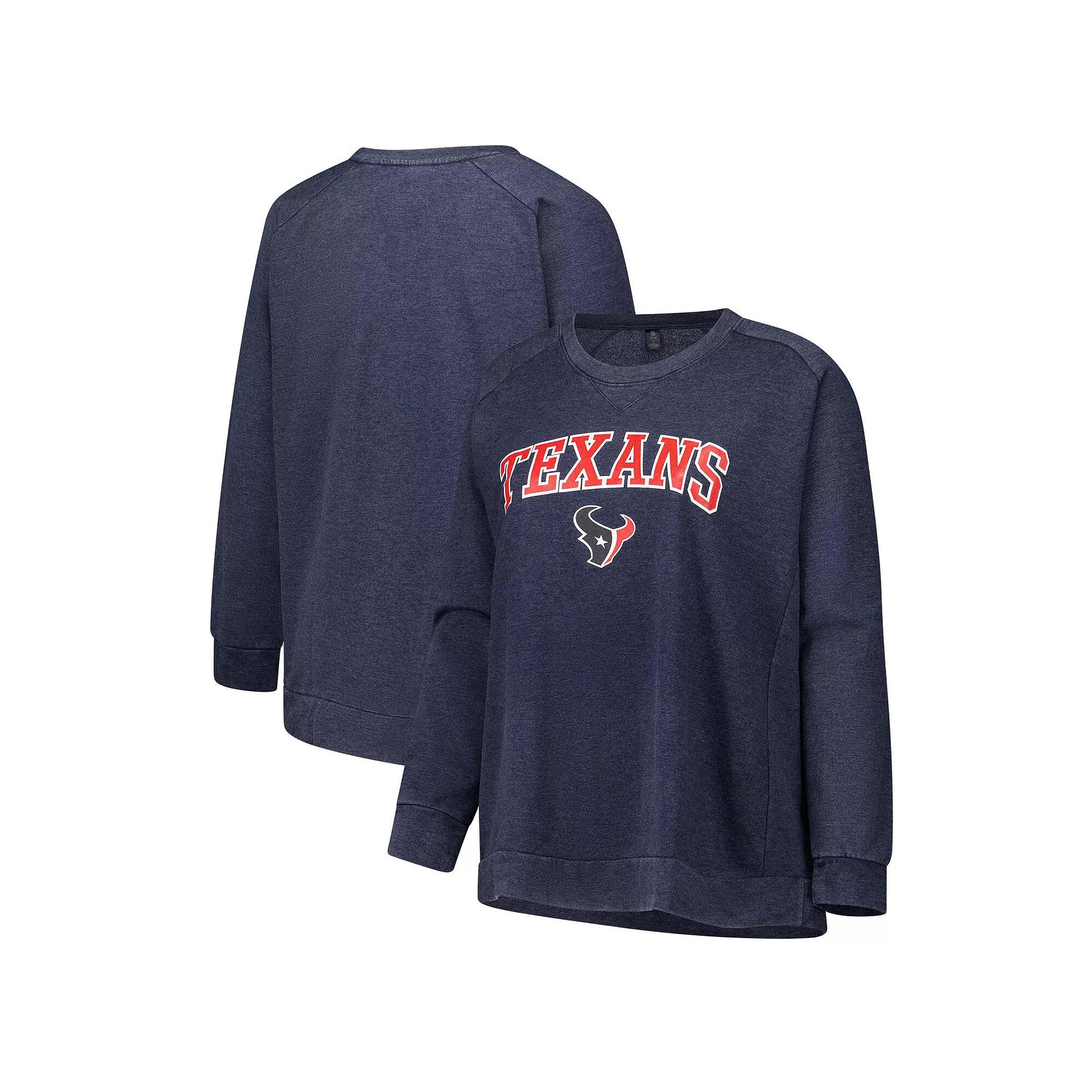 Women's Fanatics Navy Houston Texans Acid Wash Raglan Pullover Sweatshirt,  Product Image