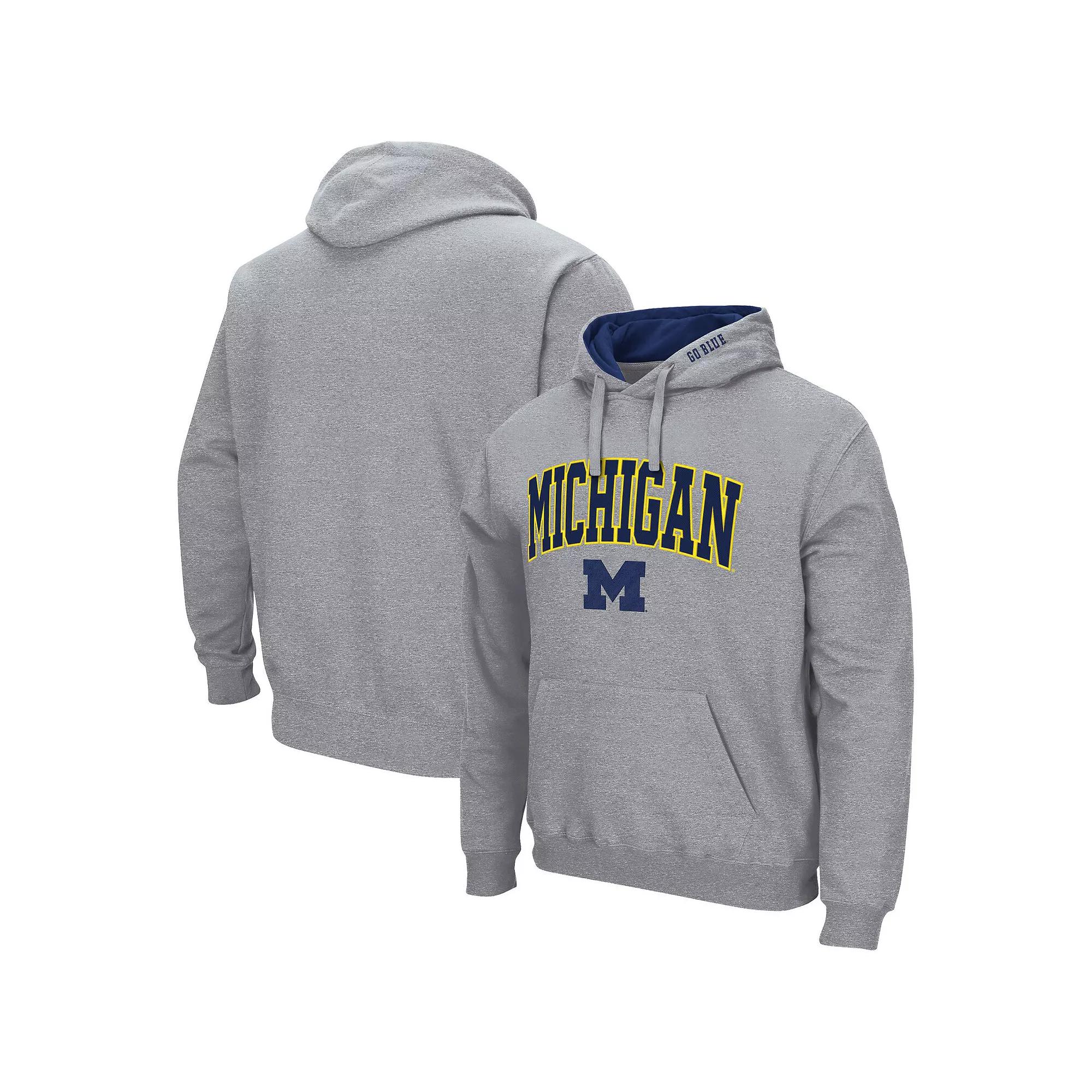 Men's Colosseum Heather Gray Michigan Wolverines Arch & Logo 3.0 Pullover Hoodie,  Product Image