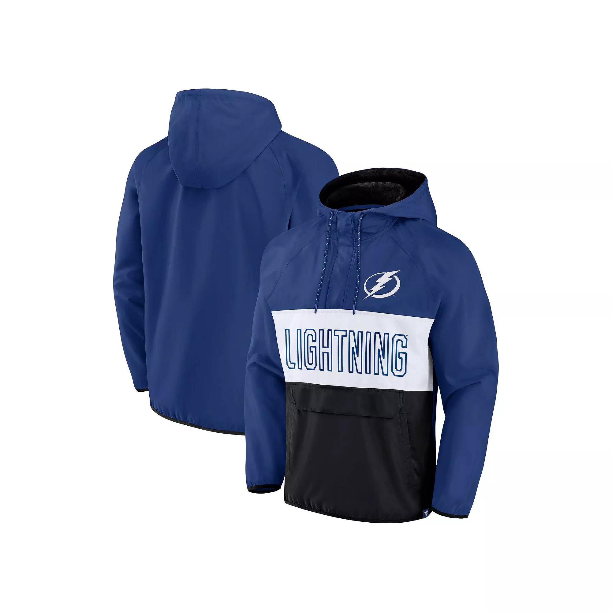 Men's Fanatics Branded Blue/Black Tampa Bay Lightning Backhand Shooter Defender Anorak Raglan Hoodie Quarter-Zip Jacket, Size: Medium, Lgh Blue Product Image