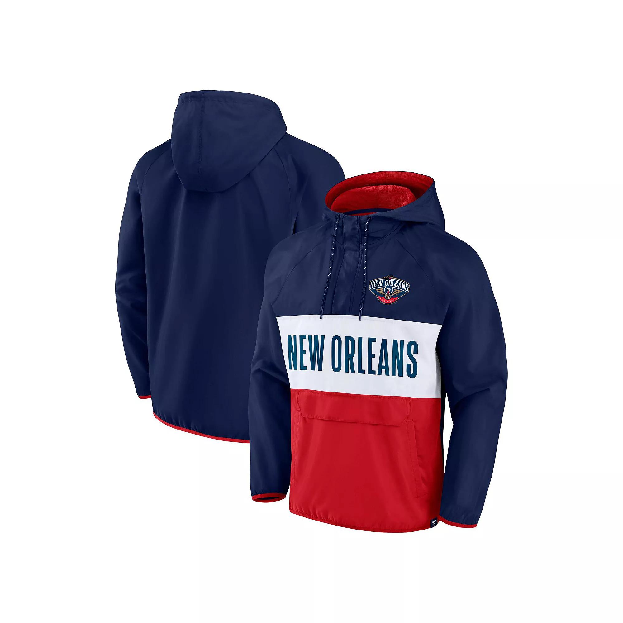 Mens Fanatics Branded /Red New Orleans Pelicans Team Leader Iconic Colorblock Anorak Raglan Quarter-Zip Hoodie Blue Product Image
