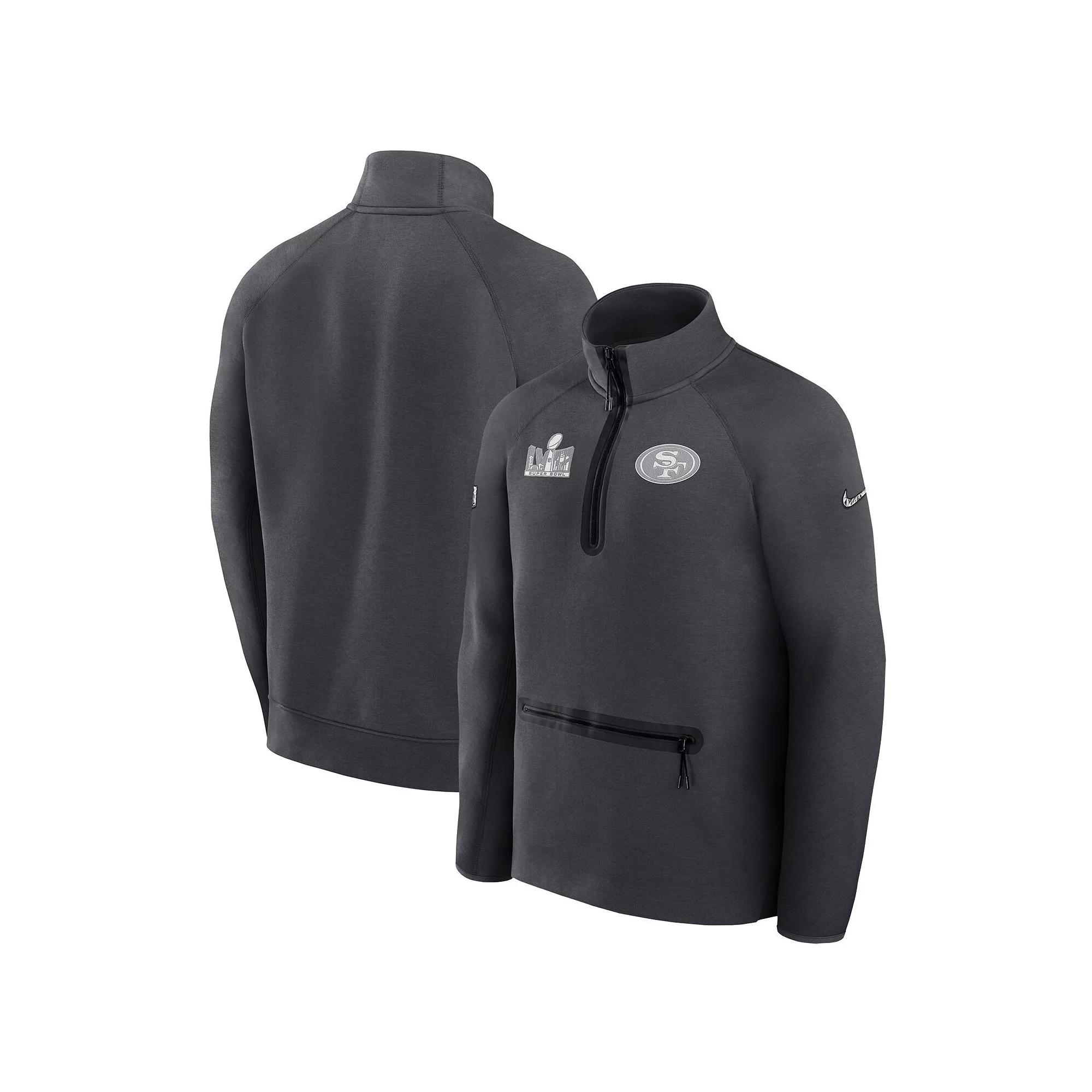 Men's Nike Anthracite San Francisco 49ers Super Bowl LVIII Opening Night Tech Fleece Half-Zip Pullover Top, Size: XL, Grey Product Image