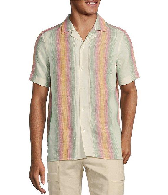 Murano Baird McNutt Linen Slim Fit Stripe Short Sleeve Woven Shirt Product Image