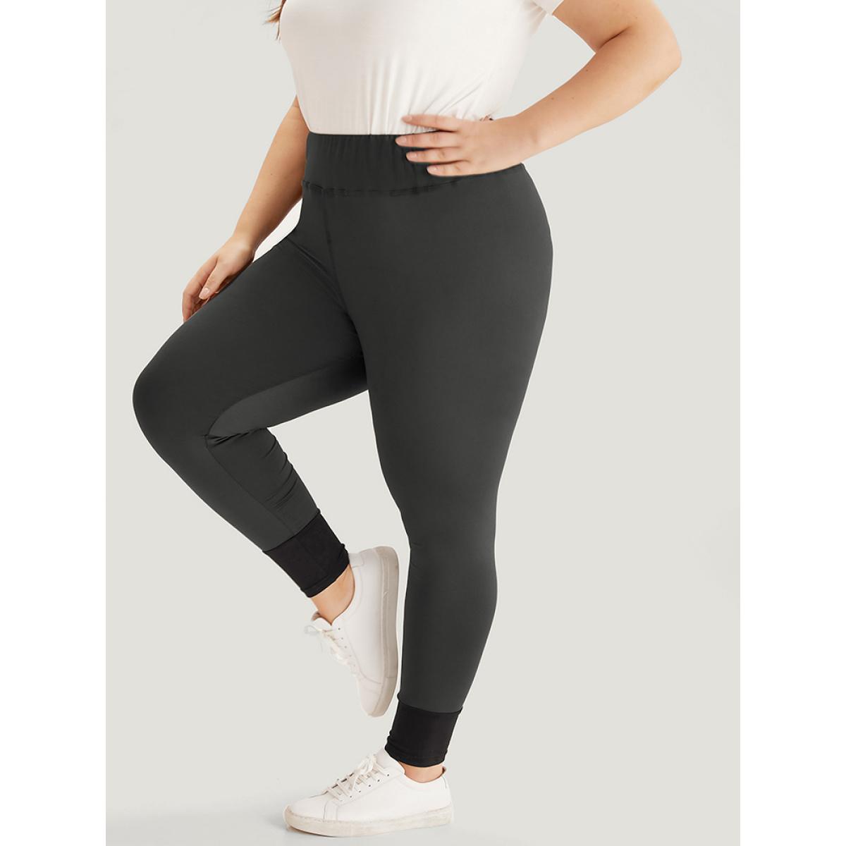 Plus Size Contrast Wideband Waist Patchwork Leggings Women Gray Casual High stretch Skinny High Rise Dailywear Leggings BloomChic 14-16/1X Product Image