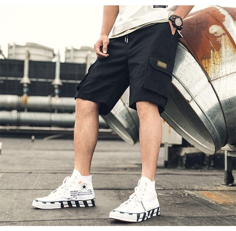 Mid Rise Plain Applique Cargo Shorts Product Image