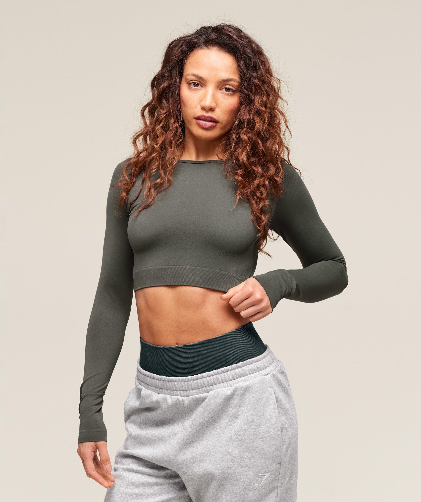 Gymshark Everyday Seamless Long Sleeve Crop Top - Strength Green Female Product Image