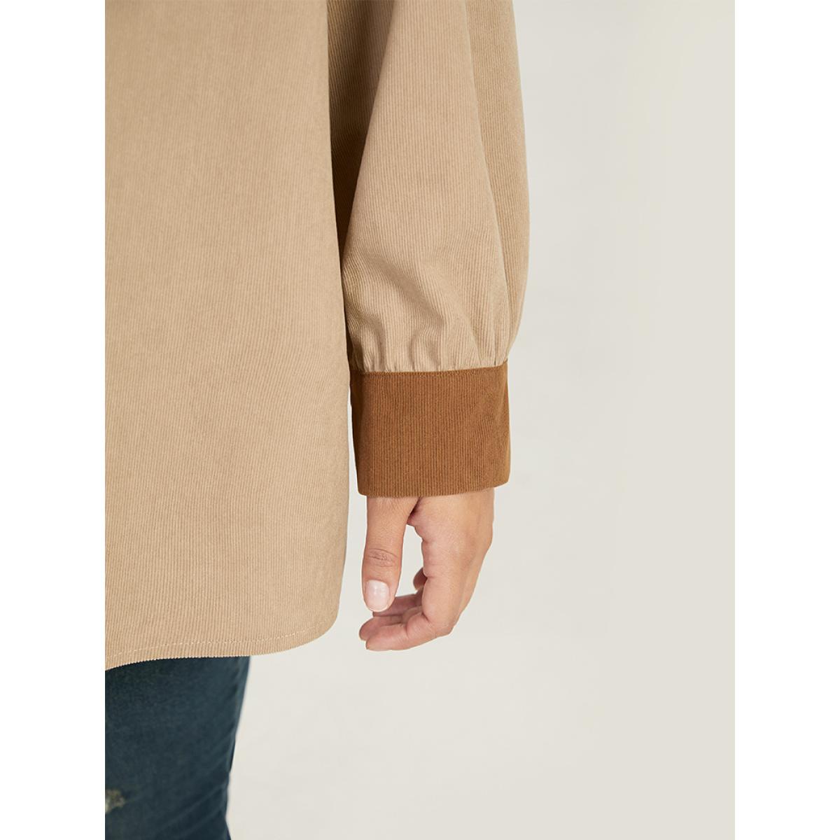 Plus Size Two Tone Button Through Patchwork Coat Women Tan Casual Contrast Ladies Dailywear Winter Coats BloomChic 14-16/1X Product Image