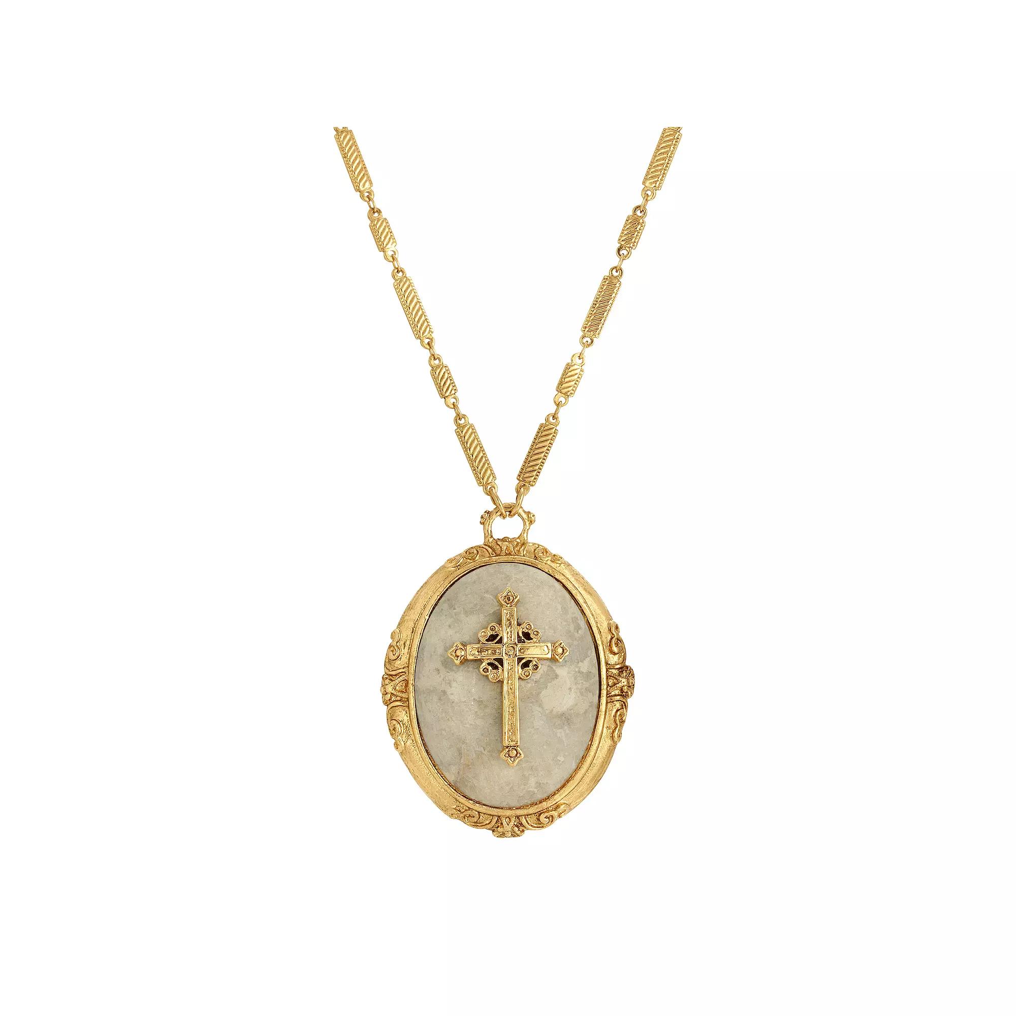 Symbols of Faith Riverstone Cross Pendant Necklace, Womens Product Image