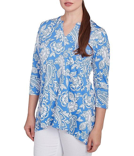 Ruby Rd. Jacobean Paisley Puff Split V-Neck 3/4 Sleeve Top Product Image