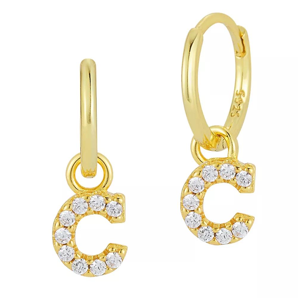 Sunkissed Sterling Cubic Zirconia 14k Gold Plated Initial Drop Earrings, Women's, Gold Tone U Product Image