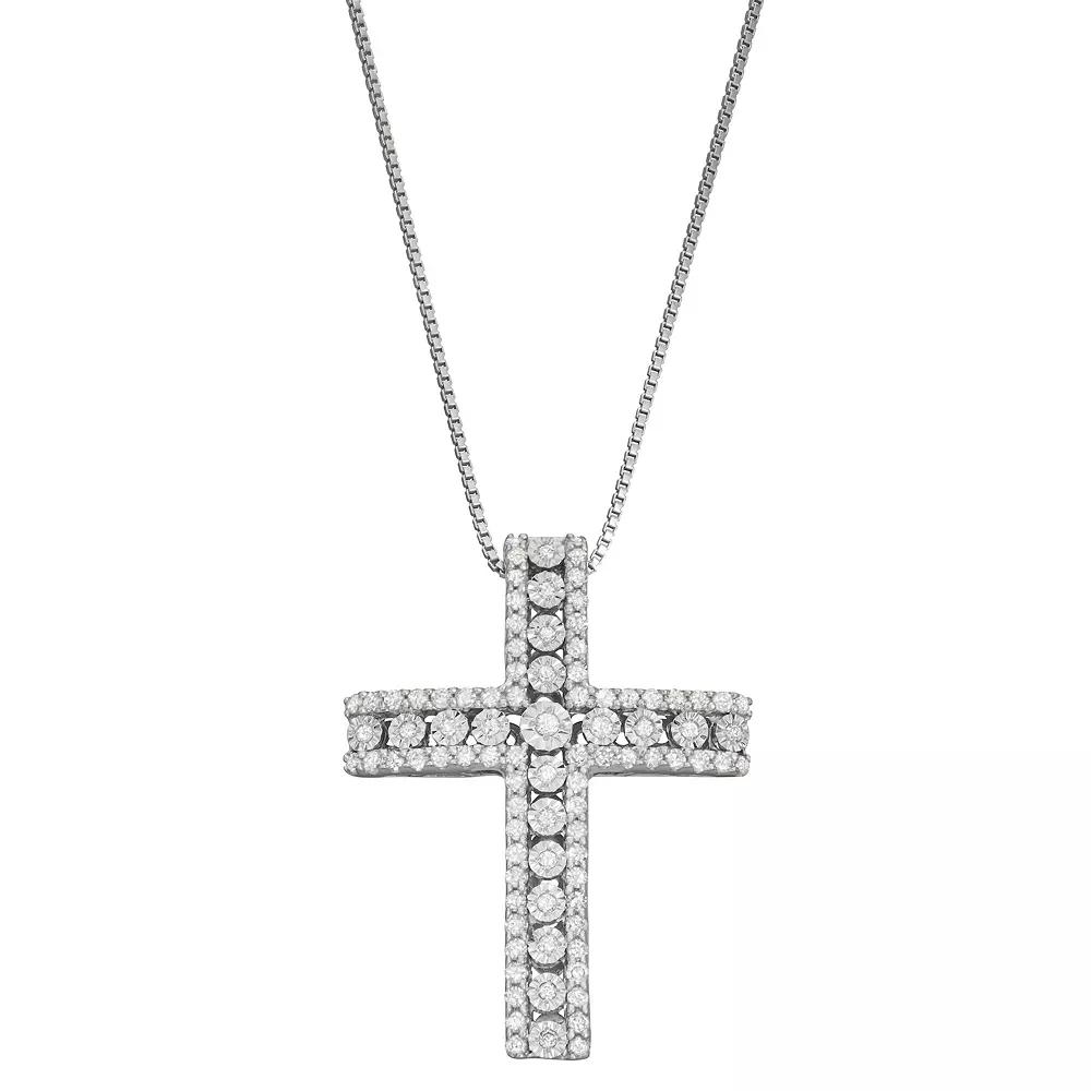 HDI Sterling Silver 1/2 Carat T.W. Diamond Cross Pendant Necklace, Women's, Size: 18" Product Image